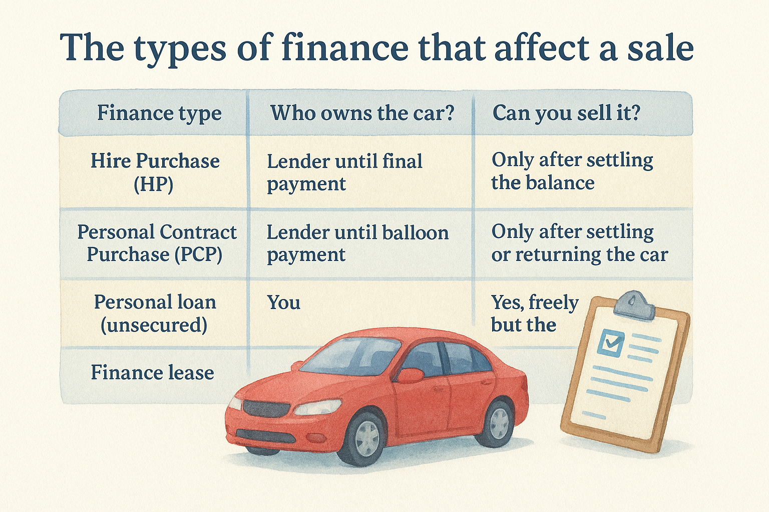 The types of finance that affect a sale