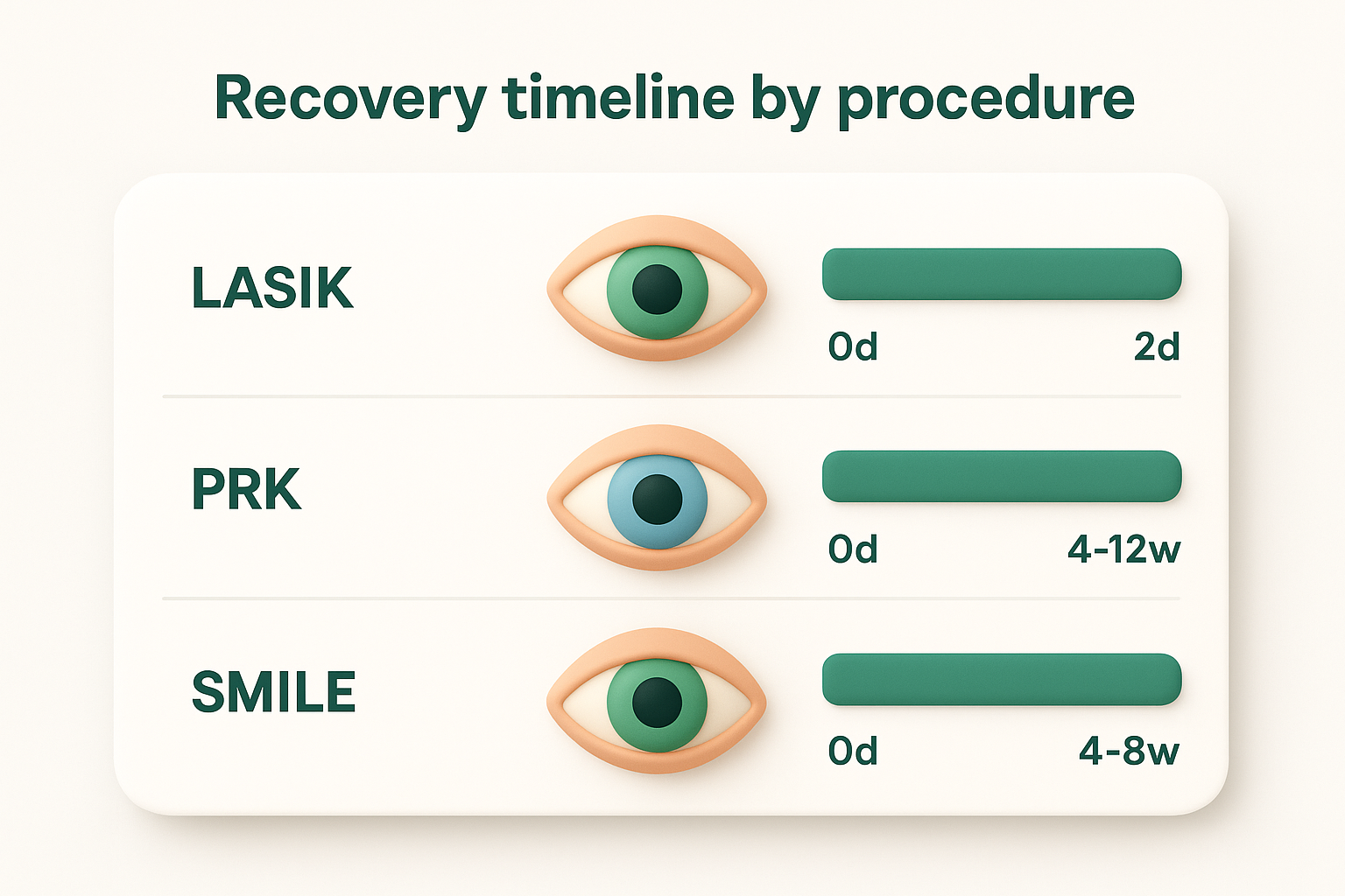 Recovery timeline by procedure