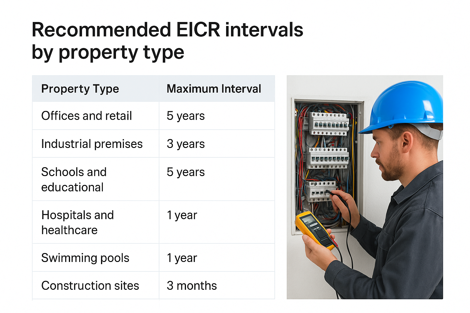Recommended EICR intervals by property type