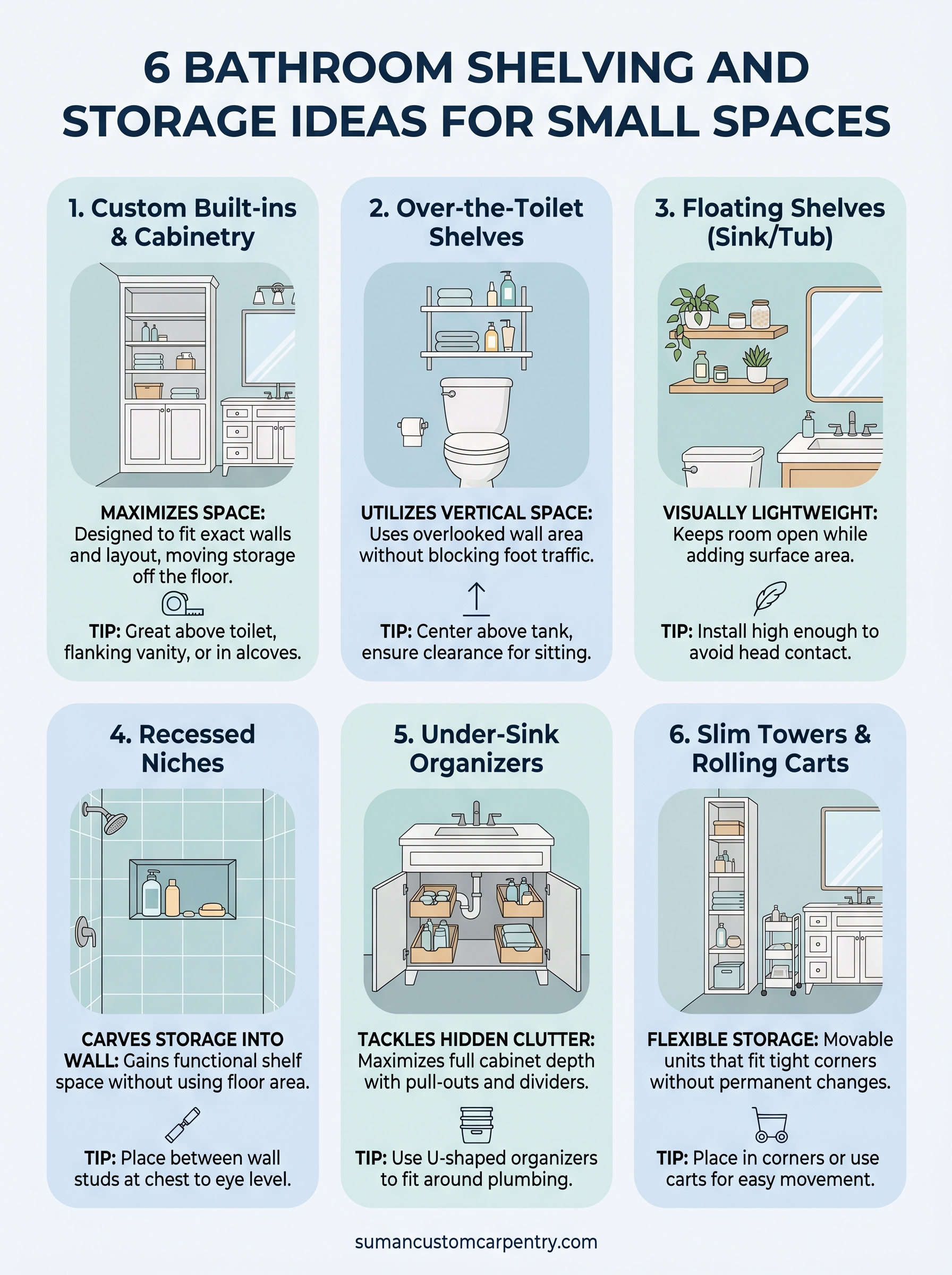 bathroom shelving and storage ideas infographic