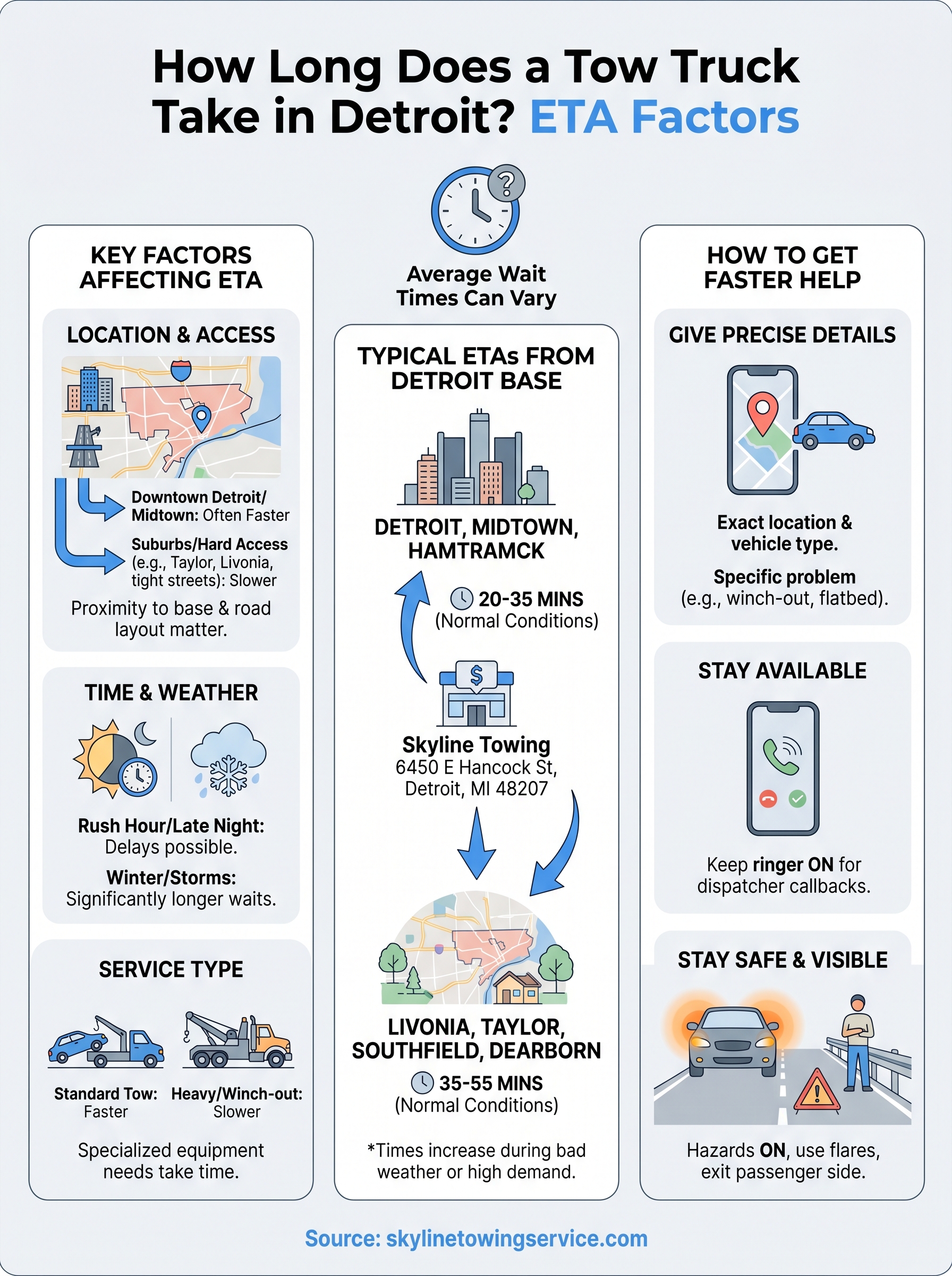 how long does a tow truck take infographic