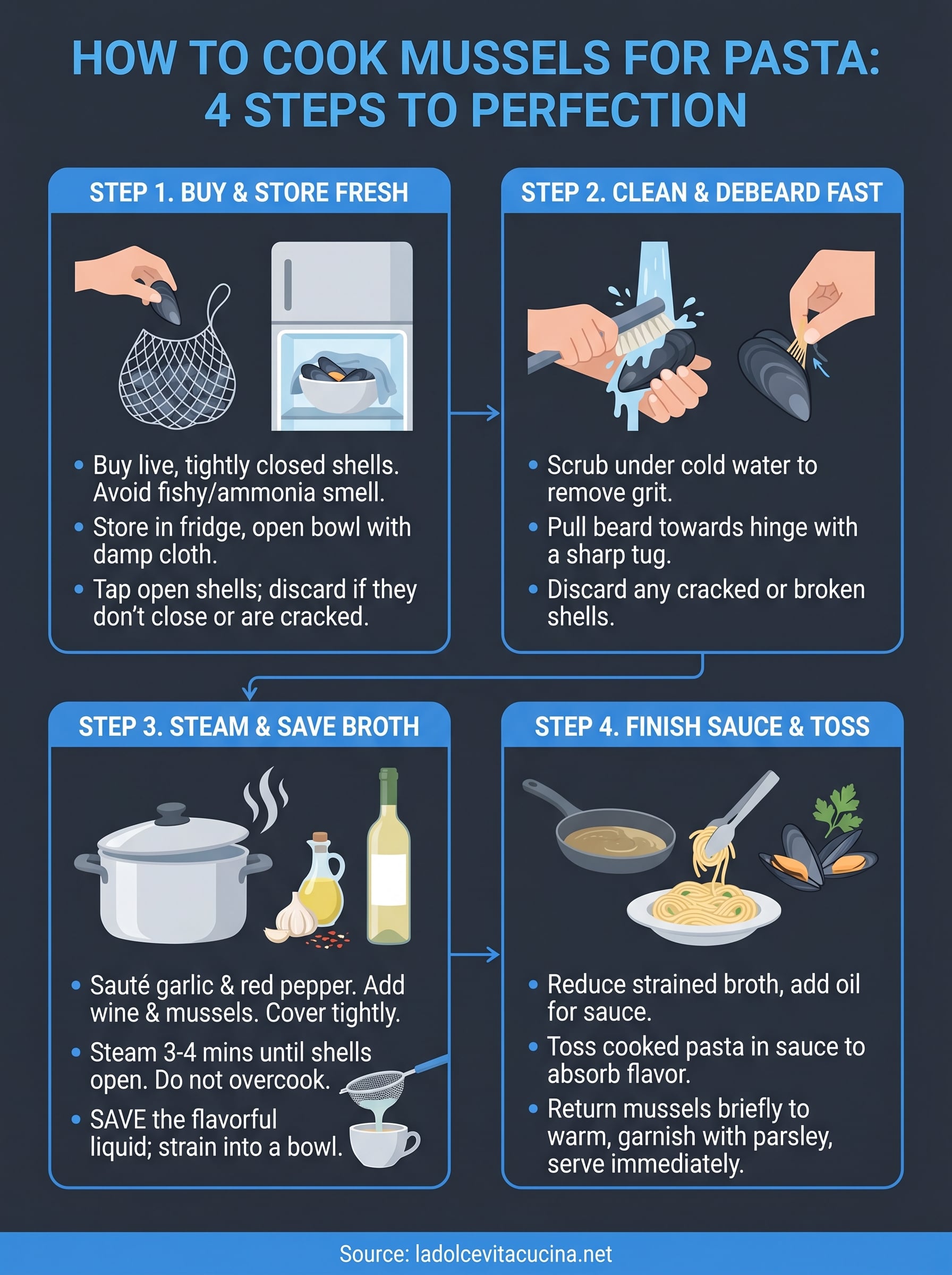 how to cook mussels for pasta infographic