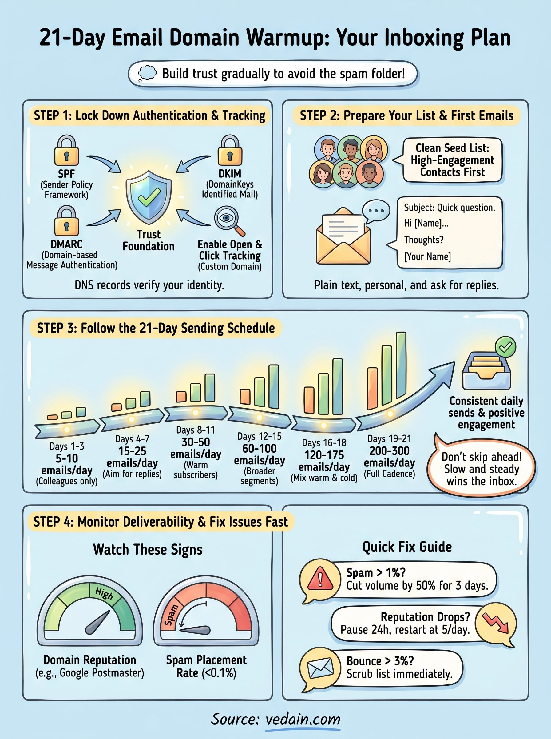 how to warm up a new email domain infographic