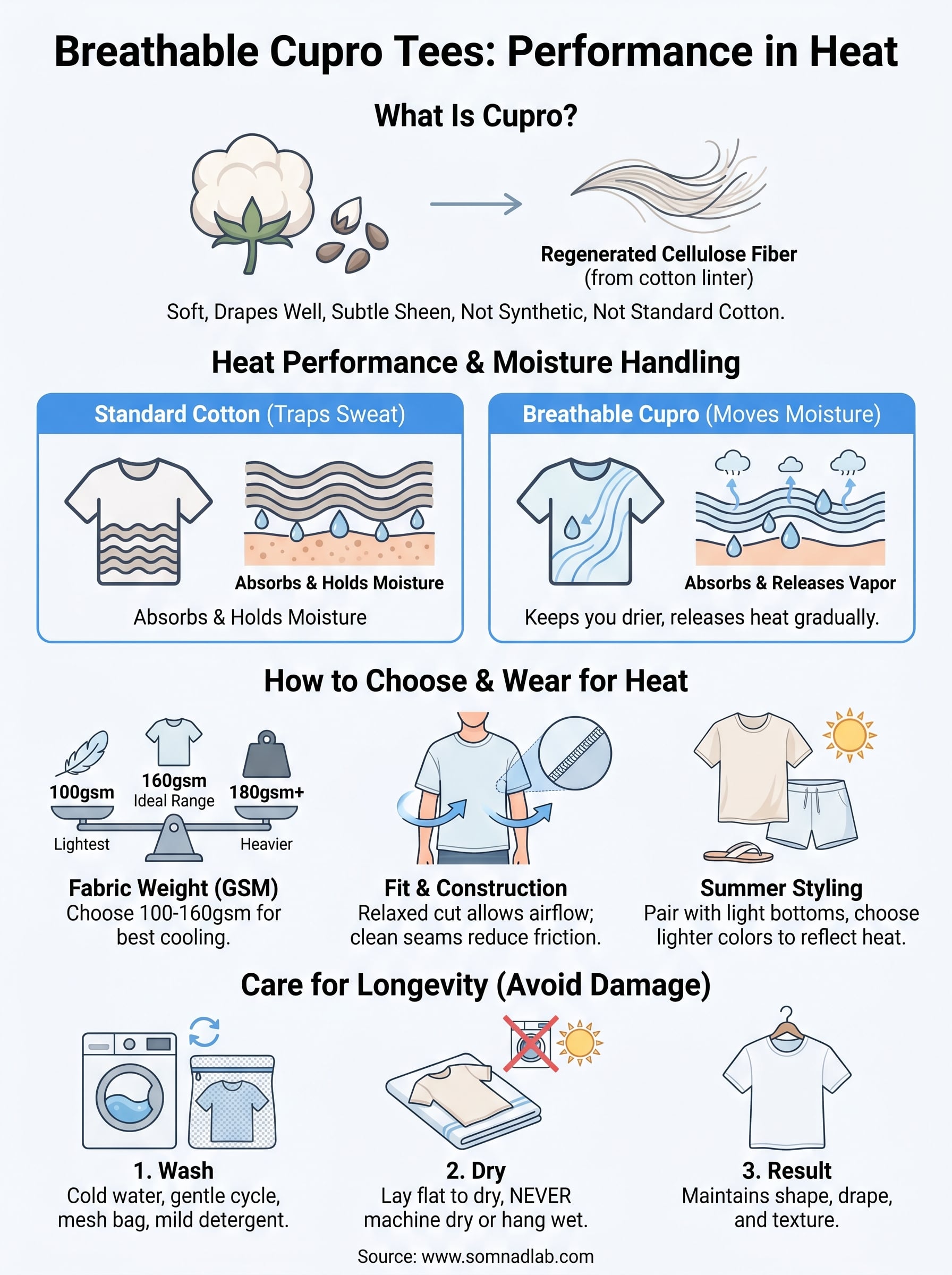 breathable cupro tee infographic