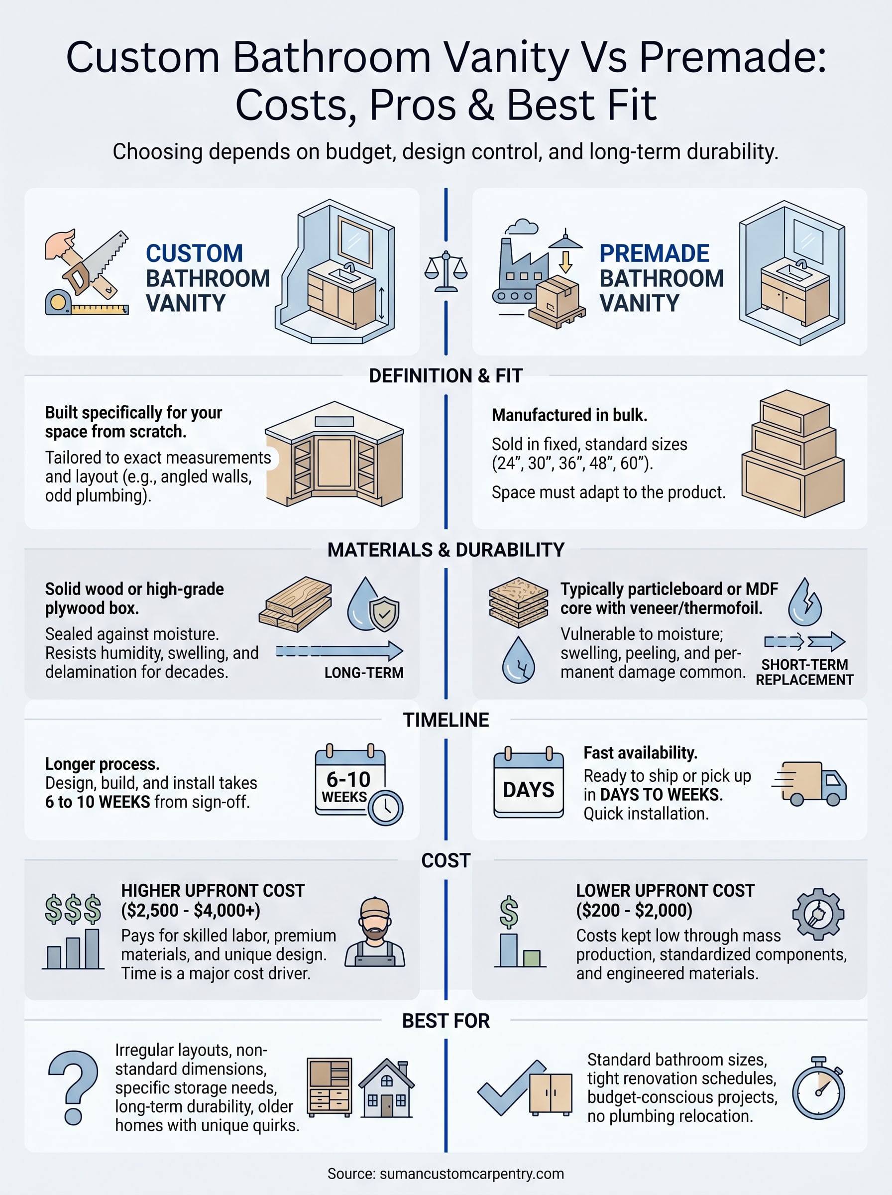 custom bathroom vanity vs premade infographic