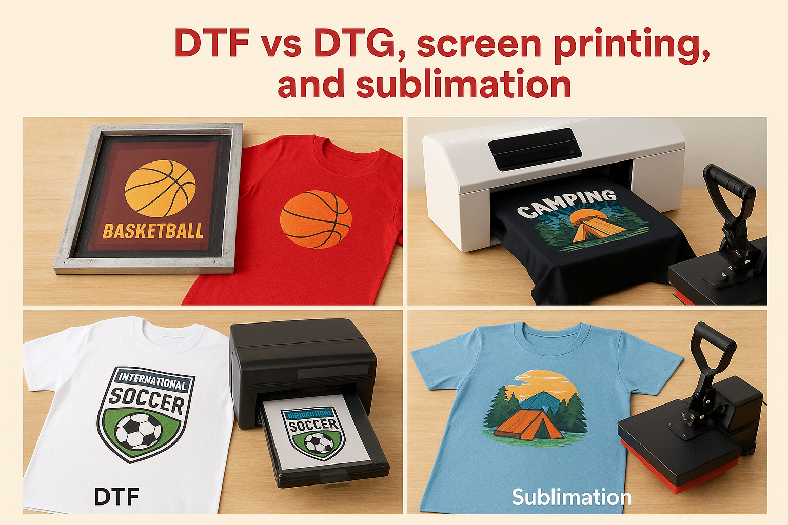 DTF vs DTG, screen printing, and sublimation
