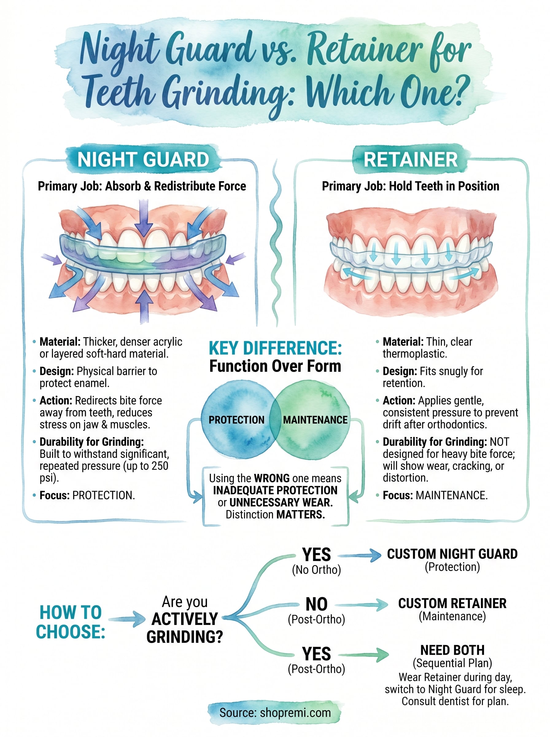 night guard vs retainer for teeth grinding infographic