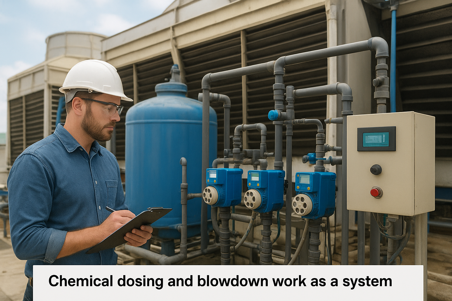 Chemical dosing and blowdown work as a system