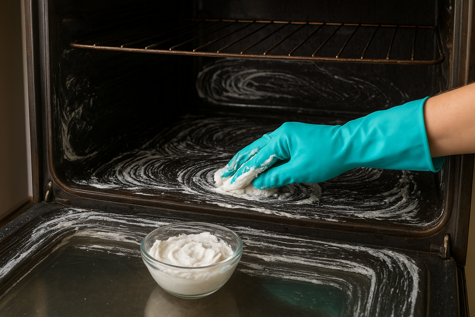 Apply the paste evenly across the oven interior