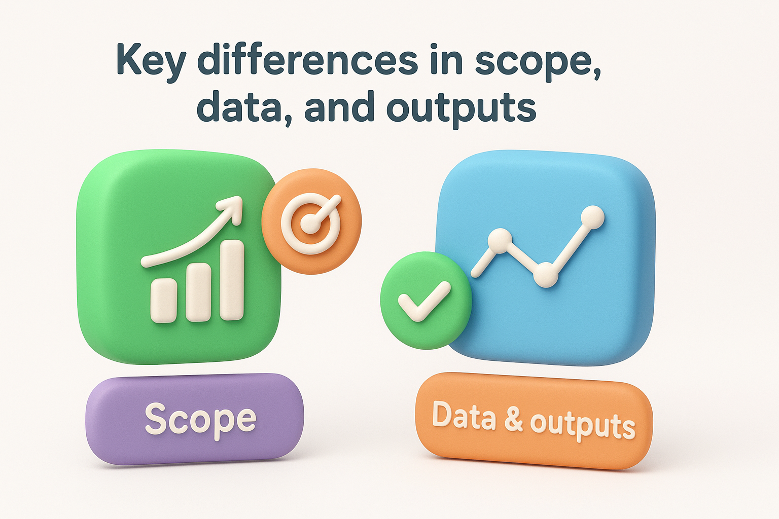 Key differences in scope, data, and outputs