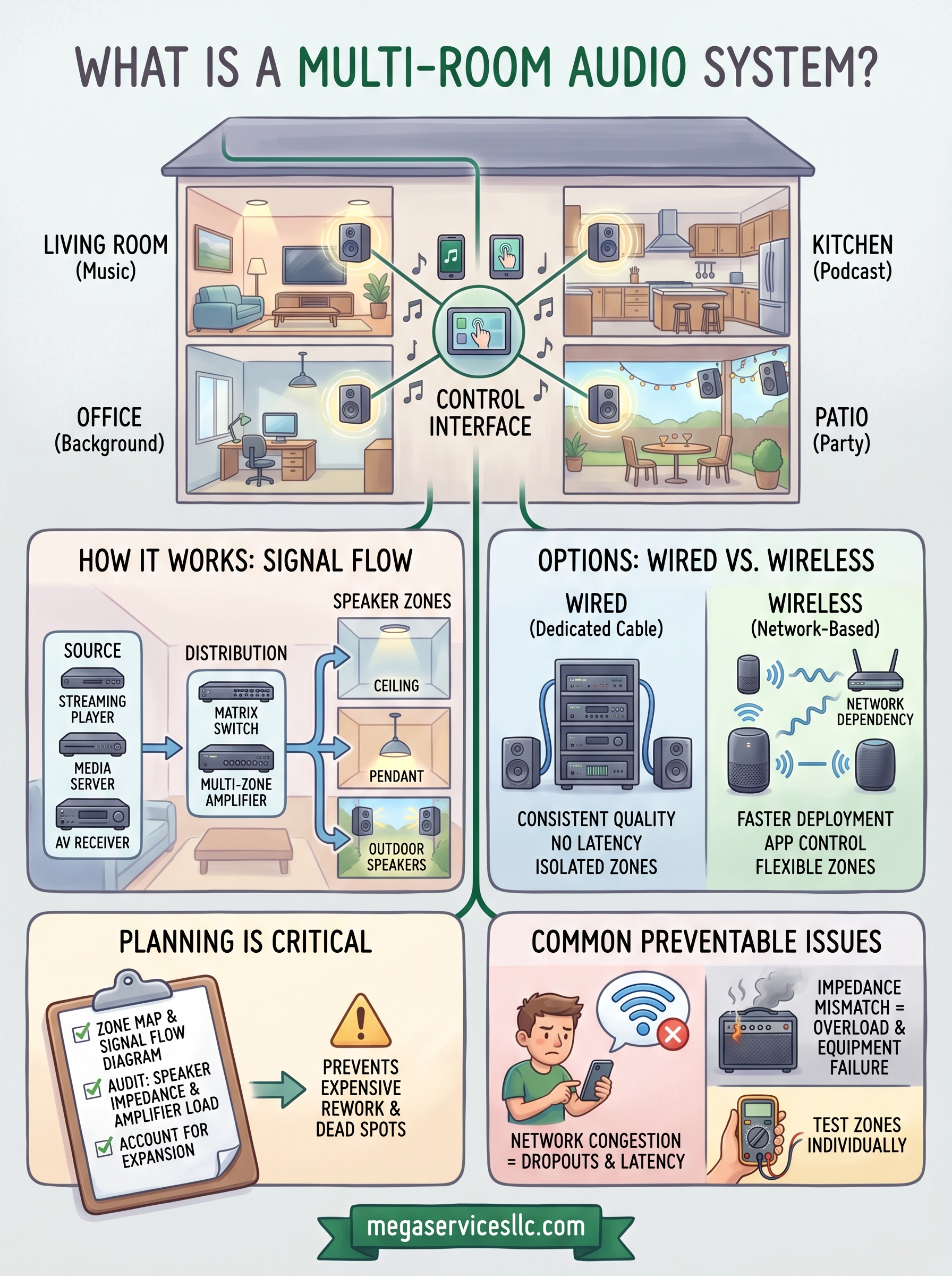 what is a multi room audio system infographic