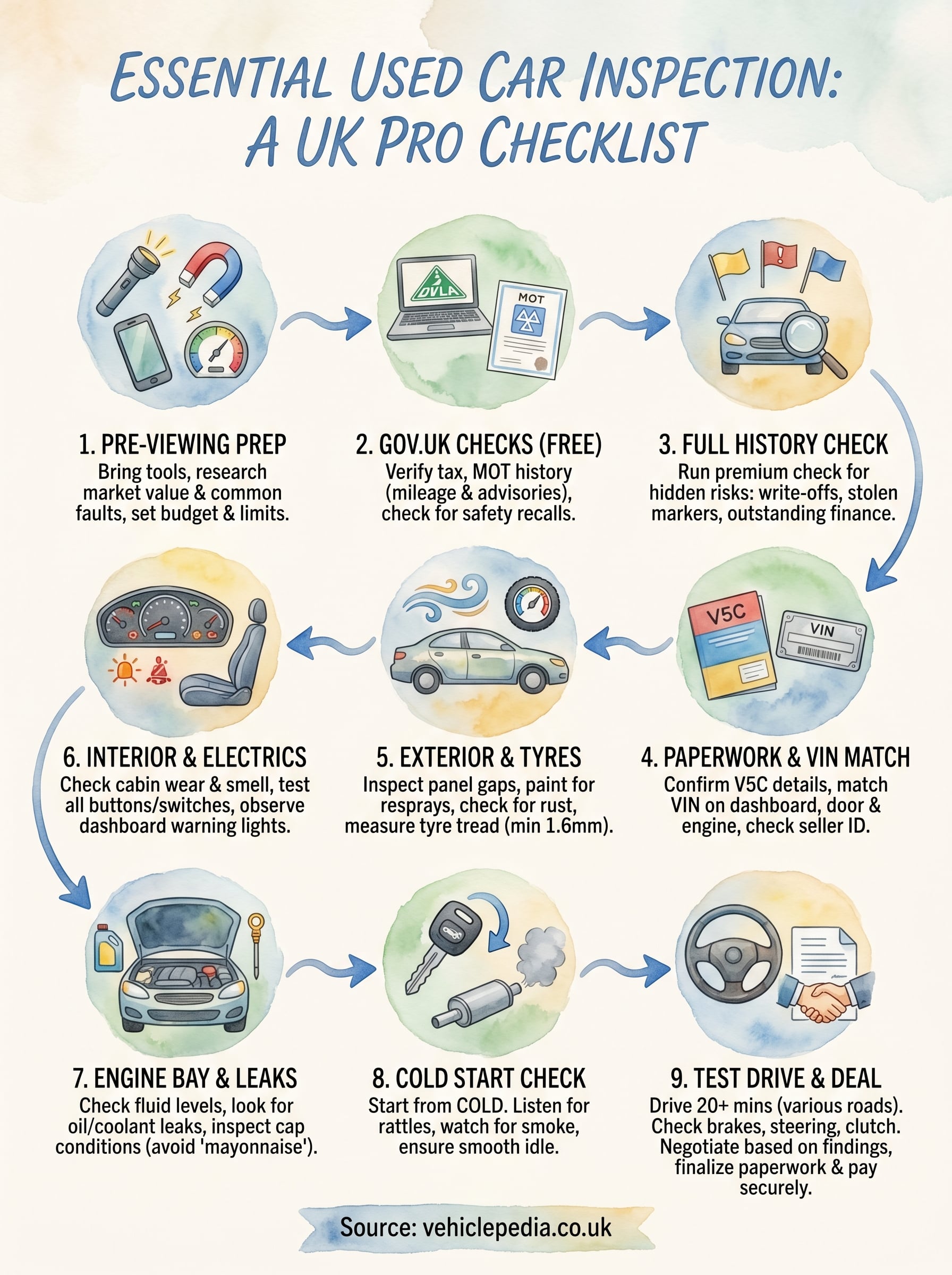 how to inspect a used car before buying infographic