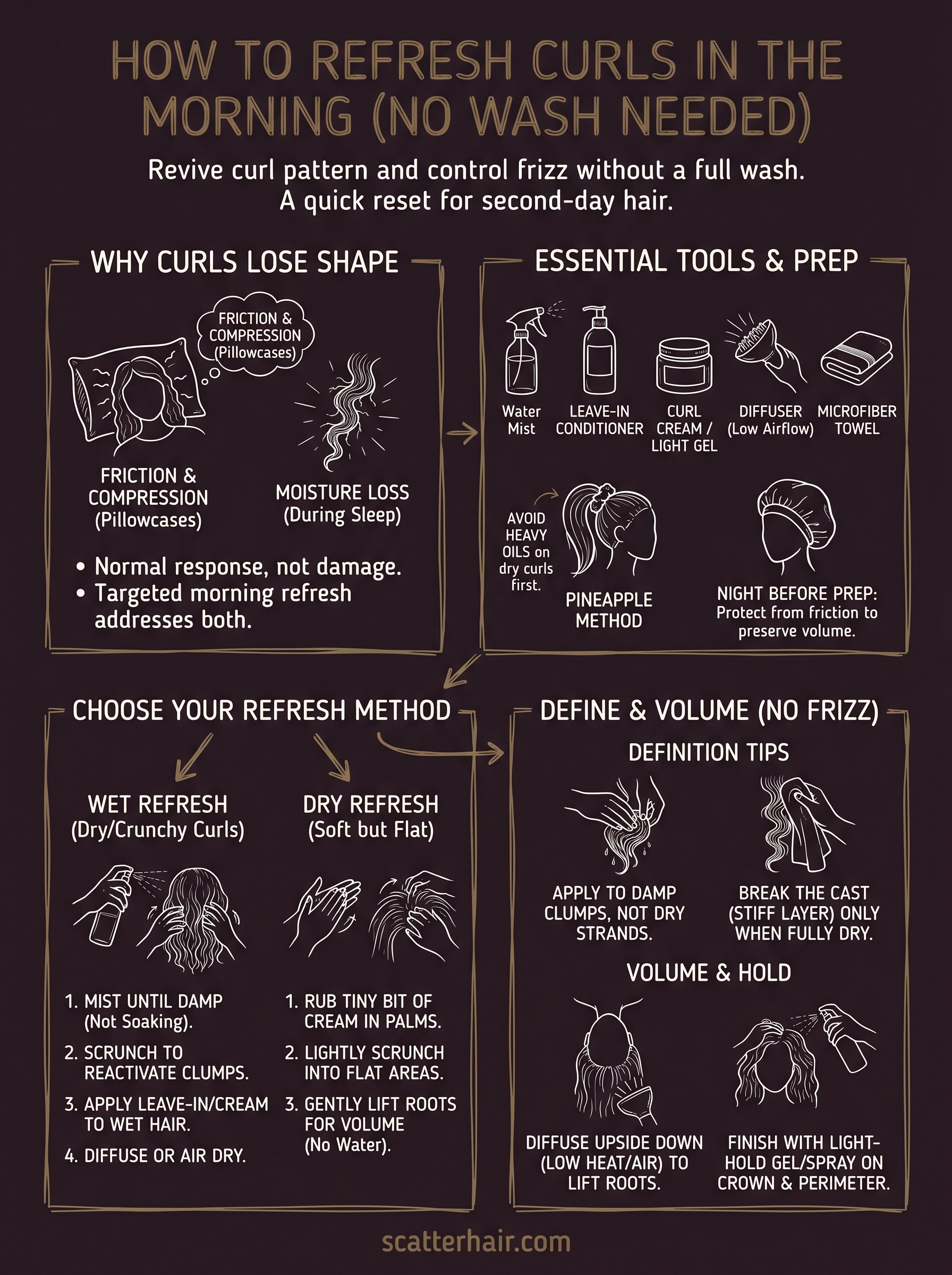 how to refresh curls in the morning infographic