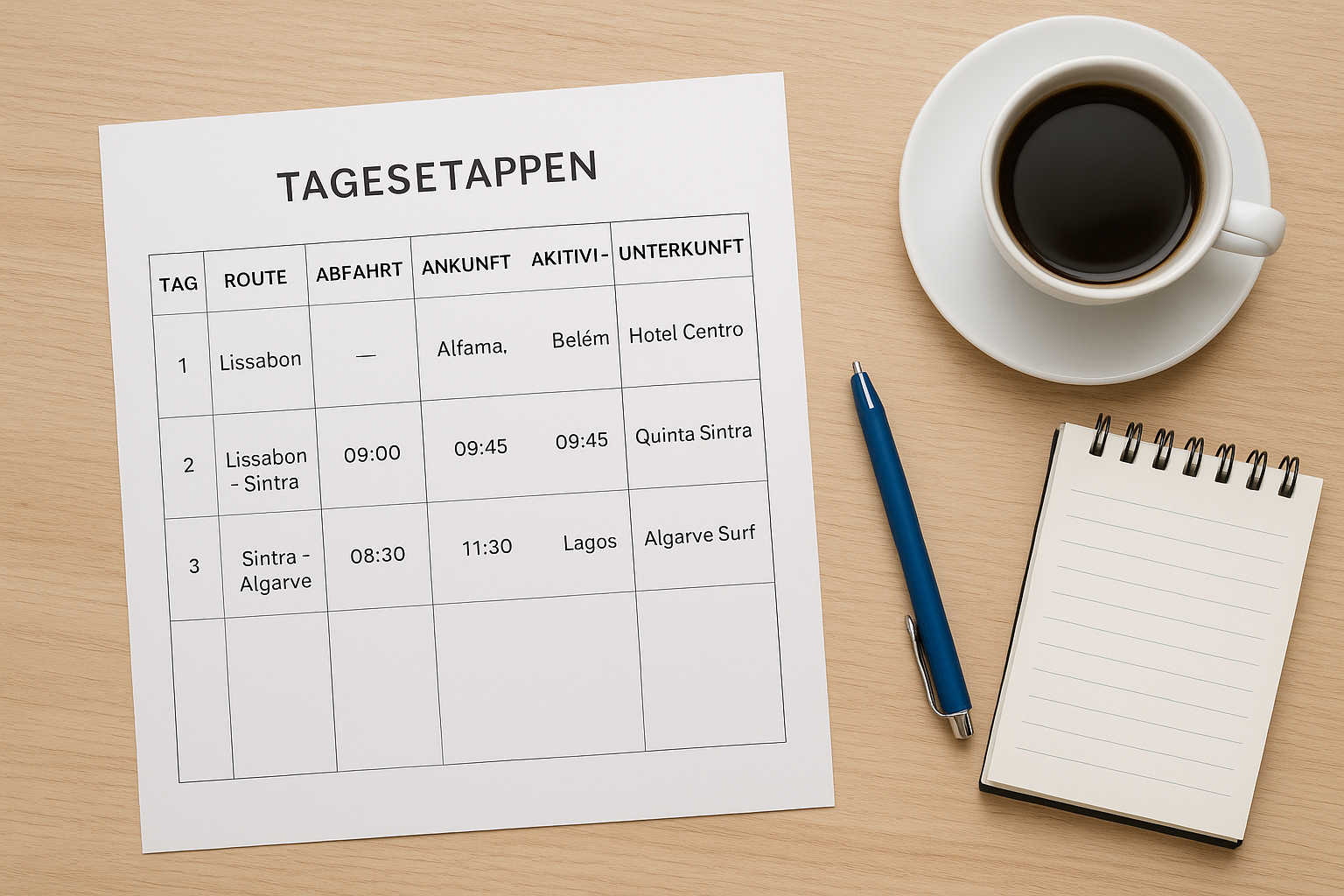 Tagesetappen mit Vorlage strukturieren