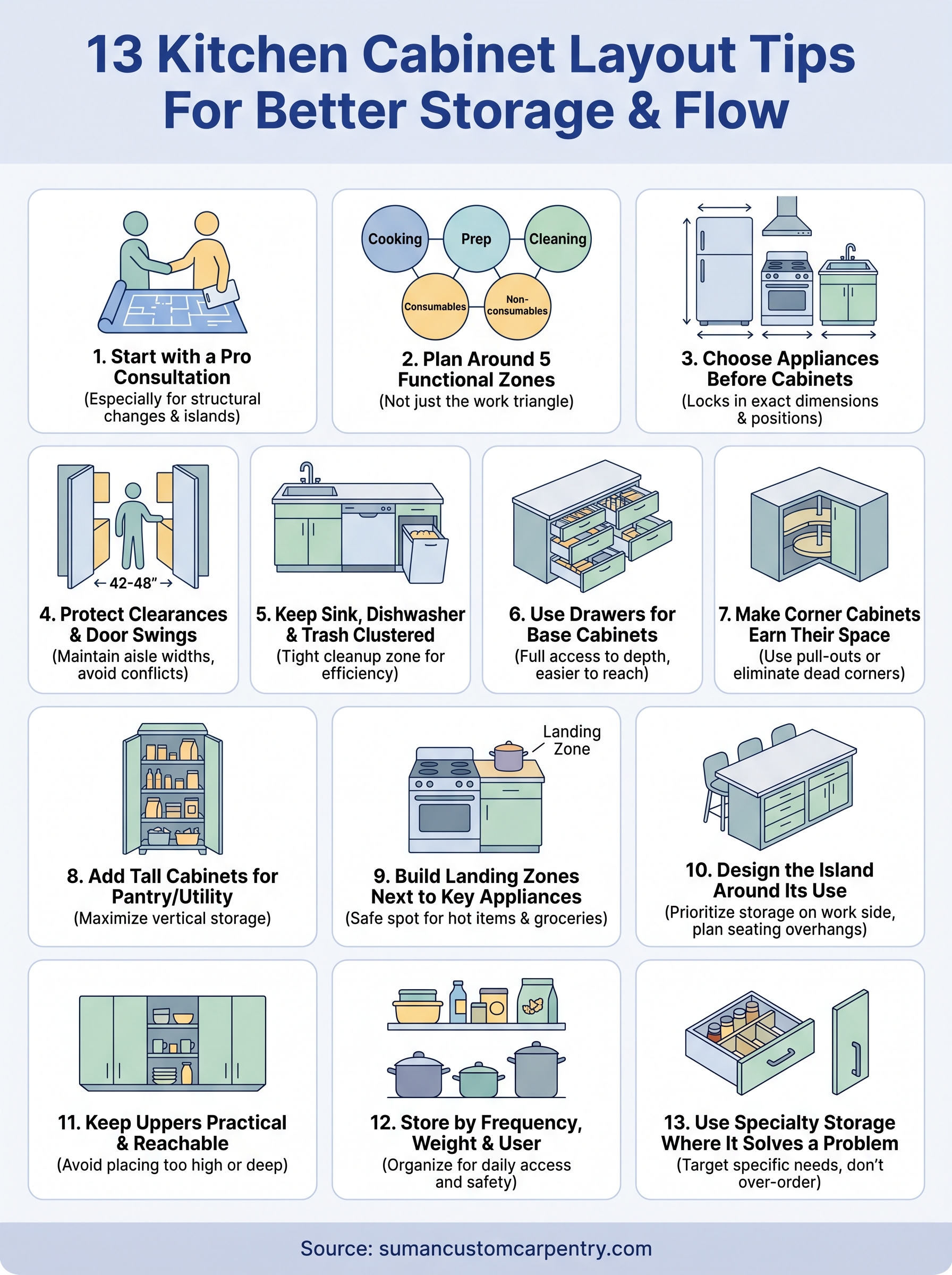 kitchen cabinet layout tips infographic