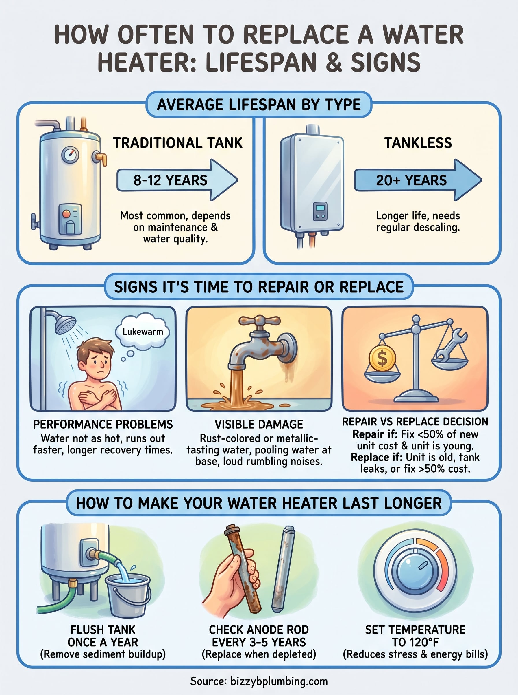 how often to replace a water heater infographic