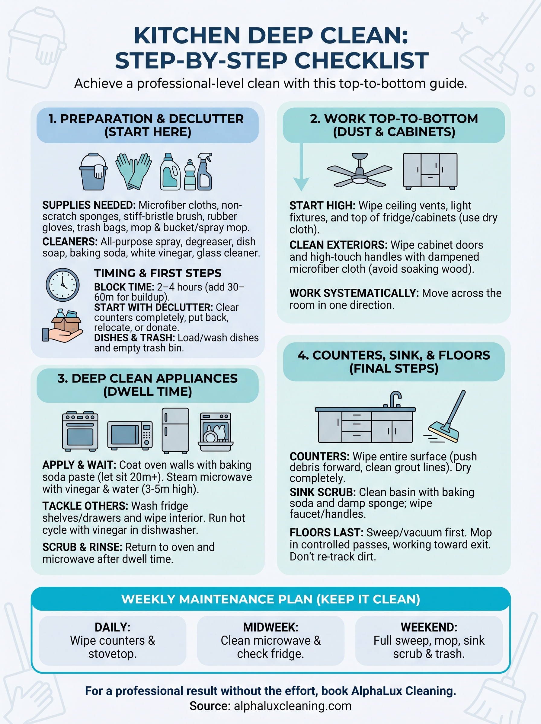 how to clean a kitchen infographic