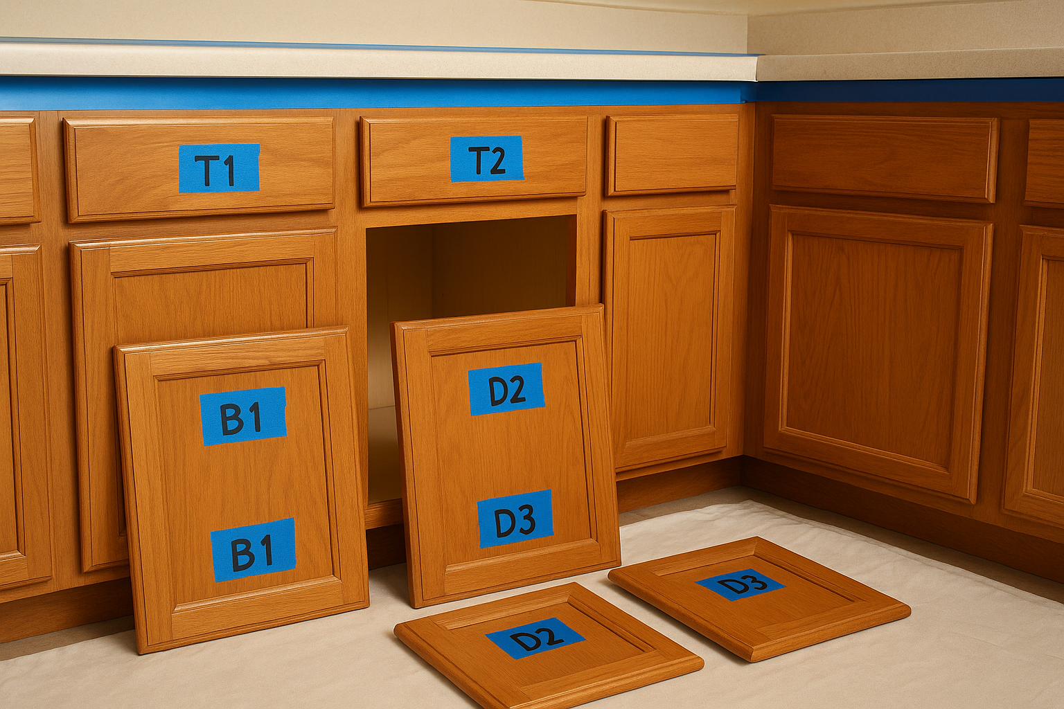 Label every door and drawer before anything comes off