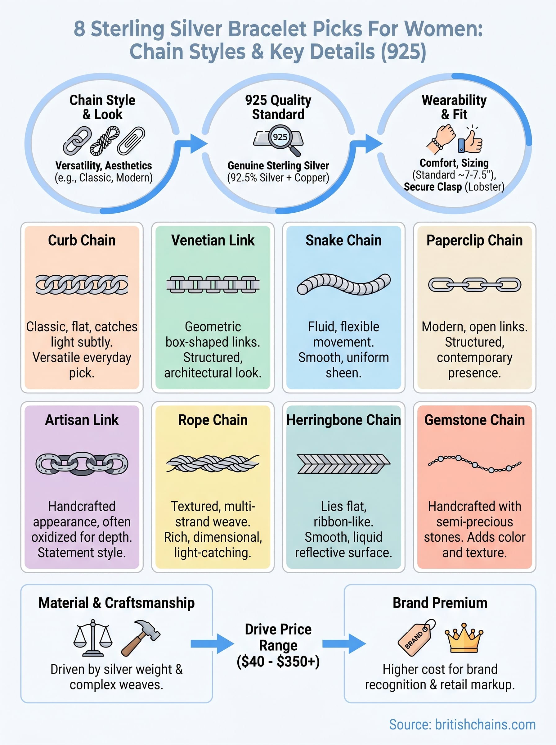 sterling silver bracelet for women infographic