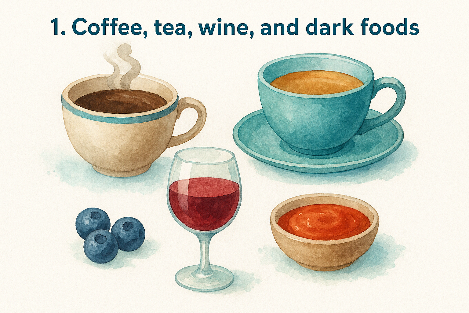 1. Coffee, tea, wine, and dark foods