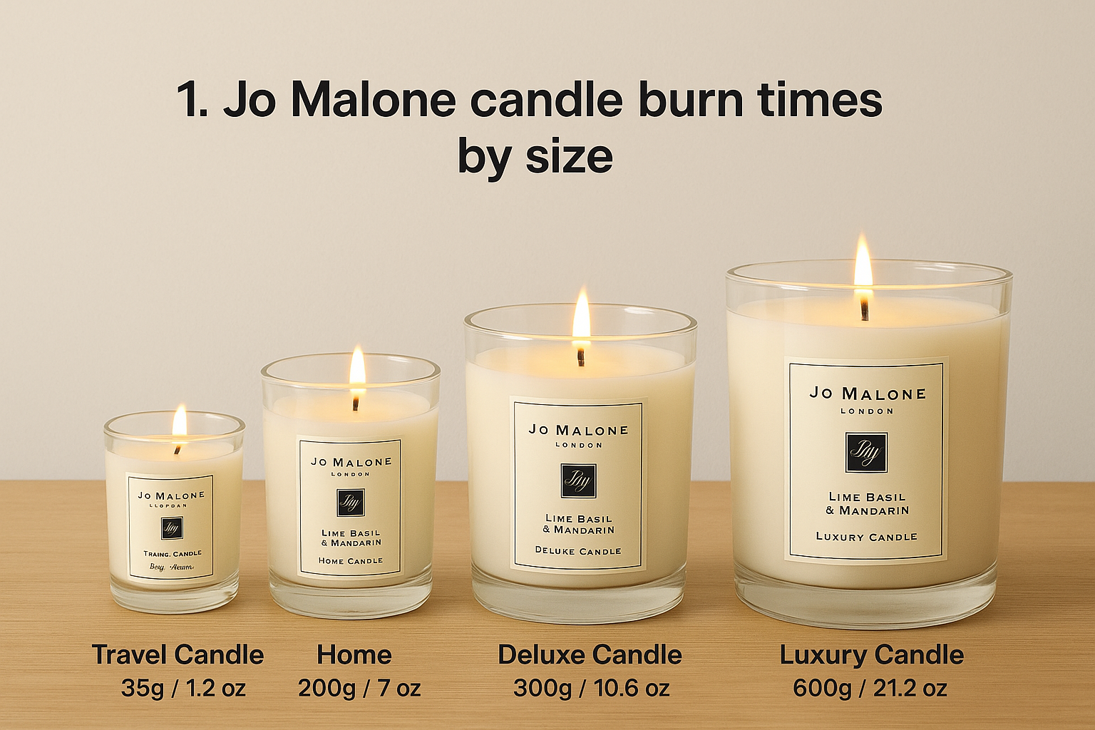 1. Jo Malone candle burn times by size