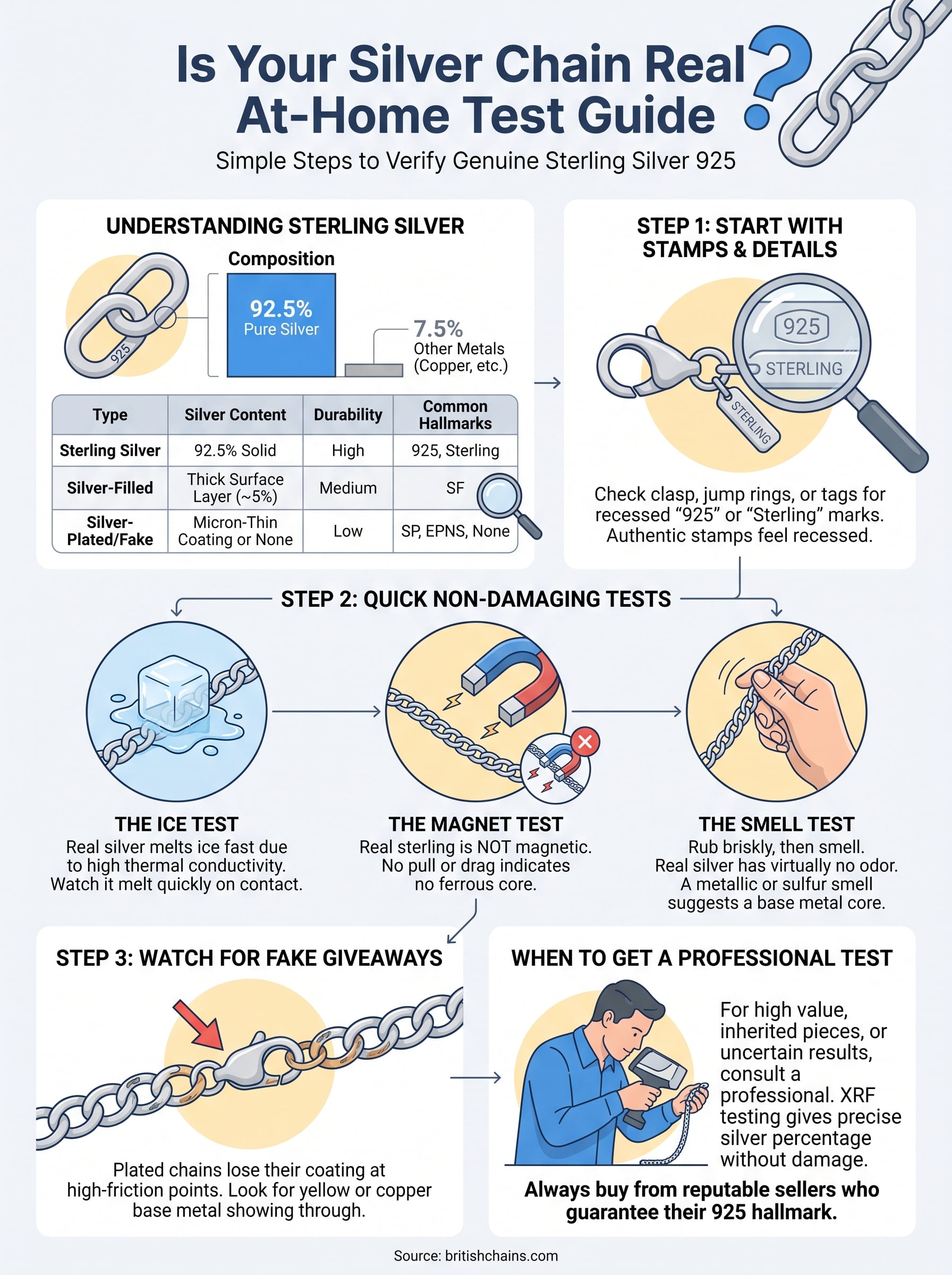 how to tell if silver chain is real infographic