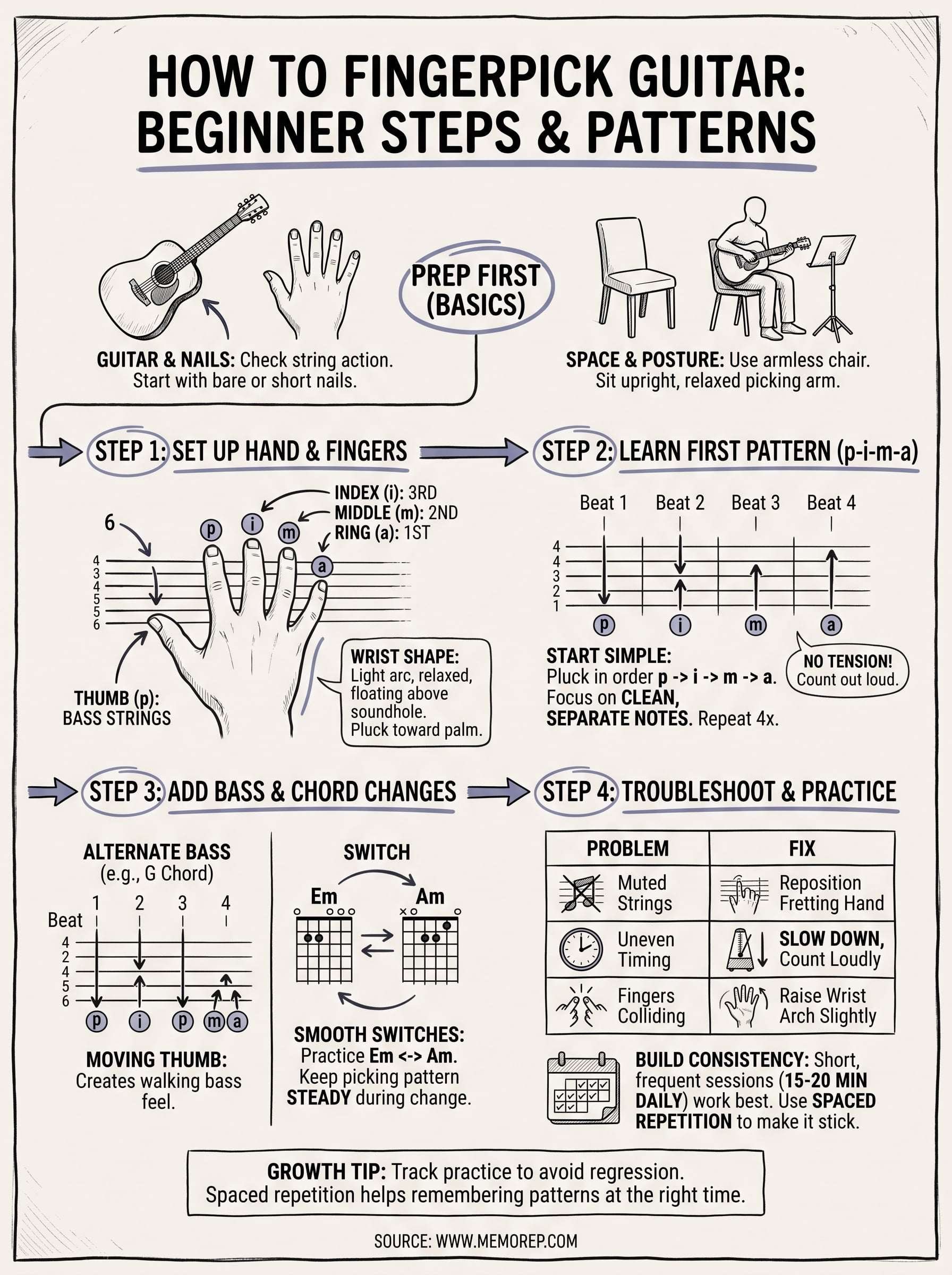 how to fingerpick guitar infographic