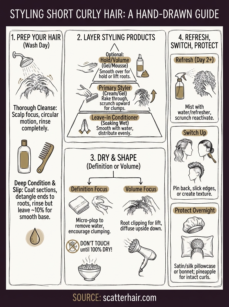 styling short curly hair infographic