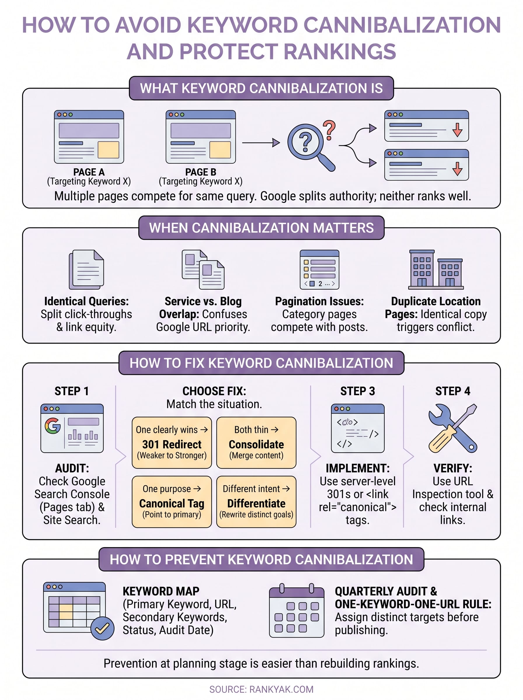 how to avoid keyword cannibalization infographic