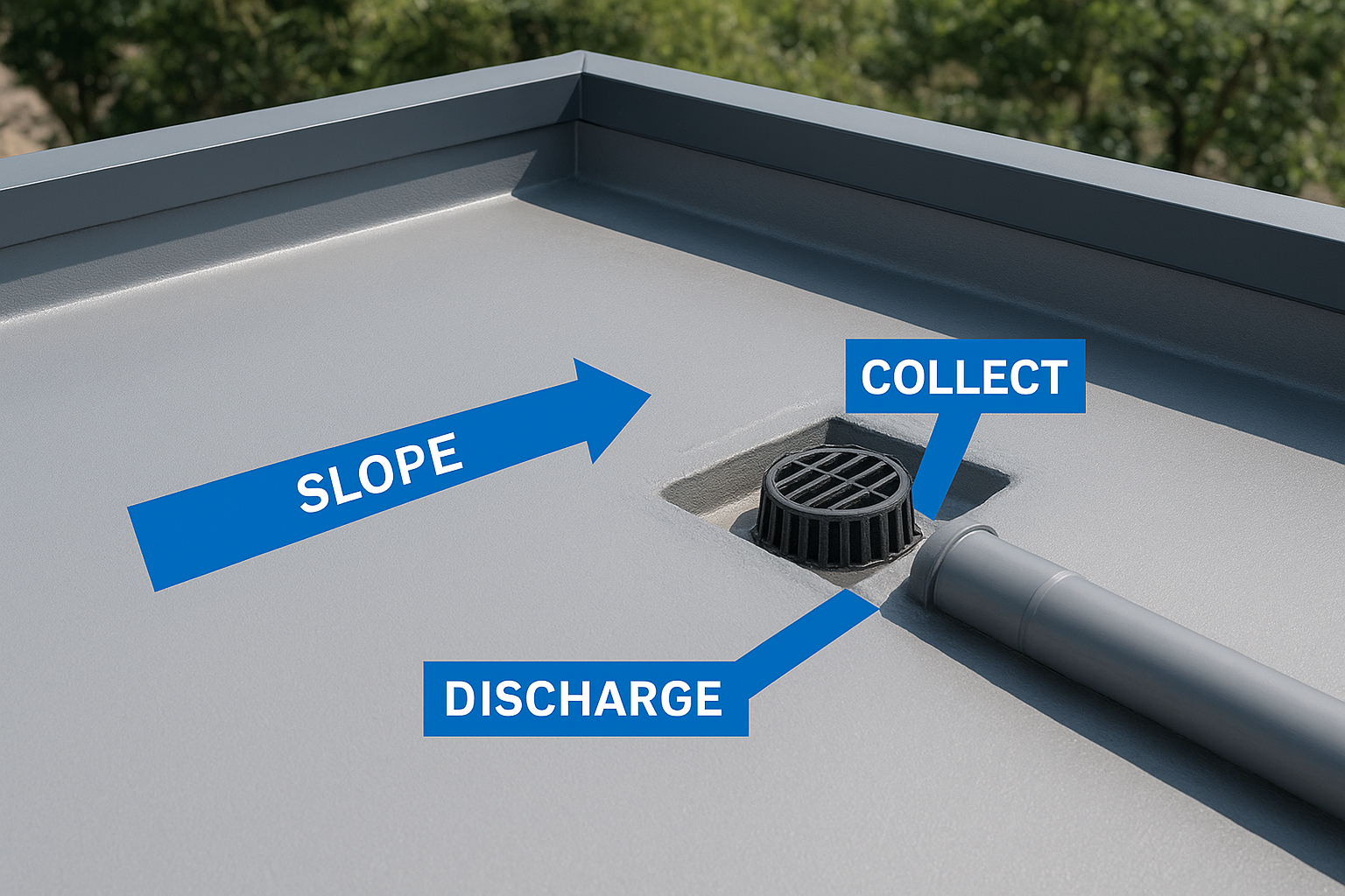 The drainage principle: slope, collect, discharge