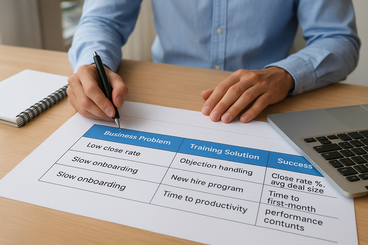 Map training outcomes to metrics