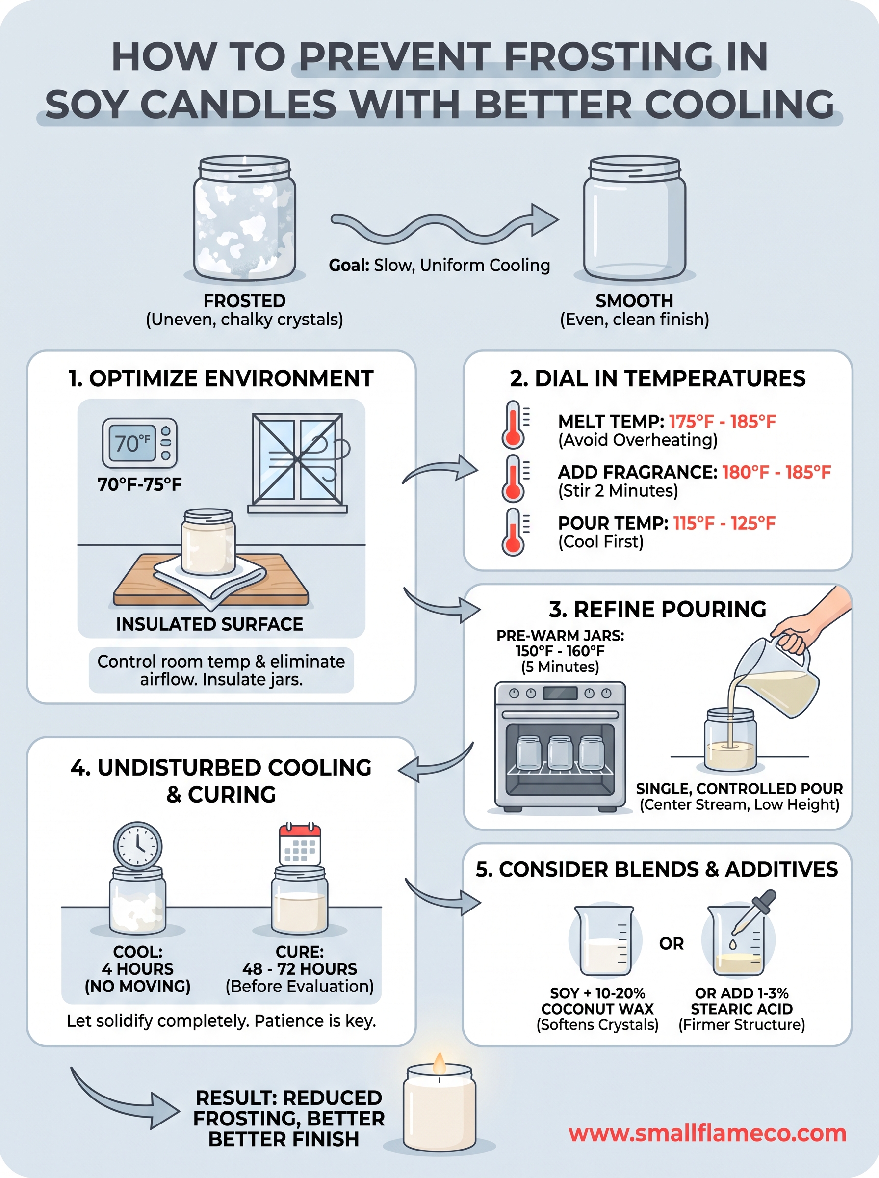 how to prevent frosting in soy candles infographic