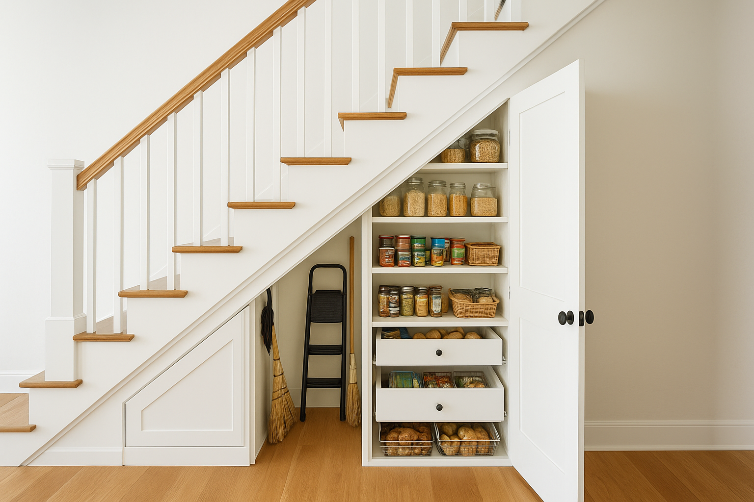 7. Use under-stair space for a pantry or utility wall