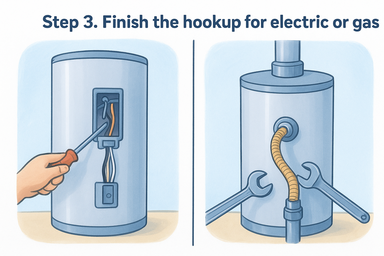 Step 3. Finish the hookup for electric or gas