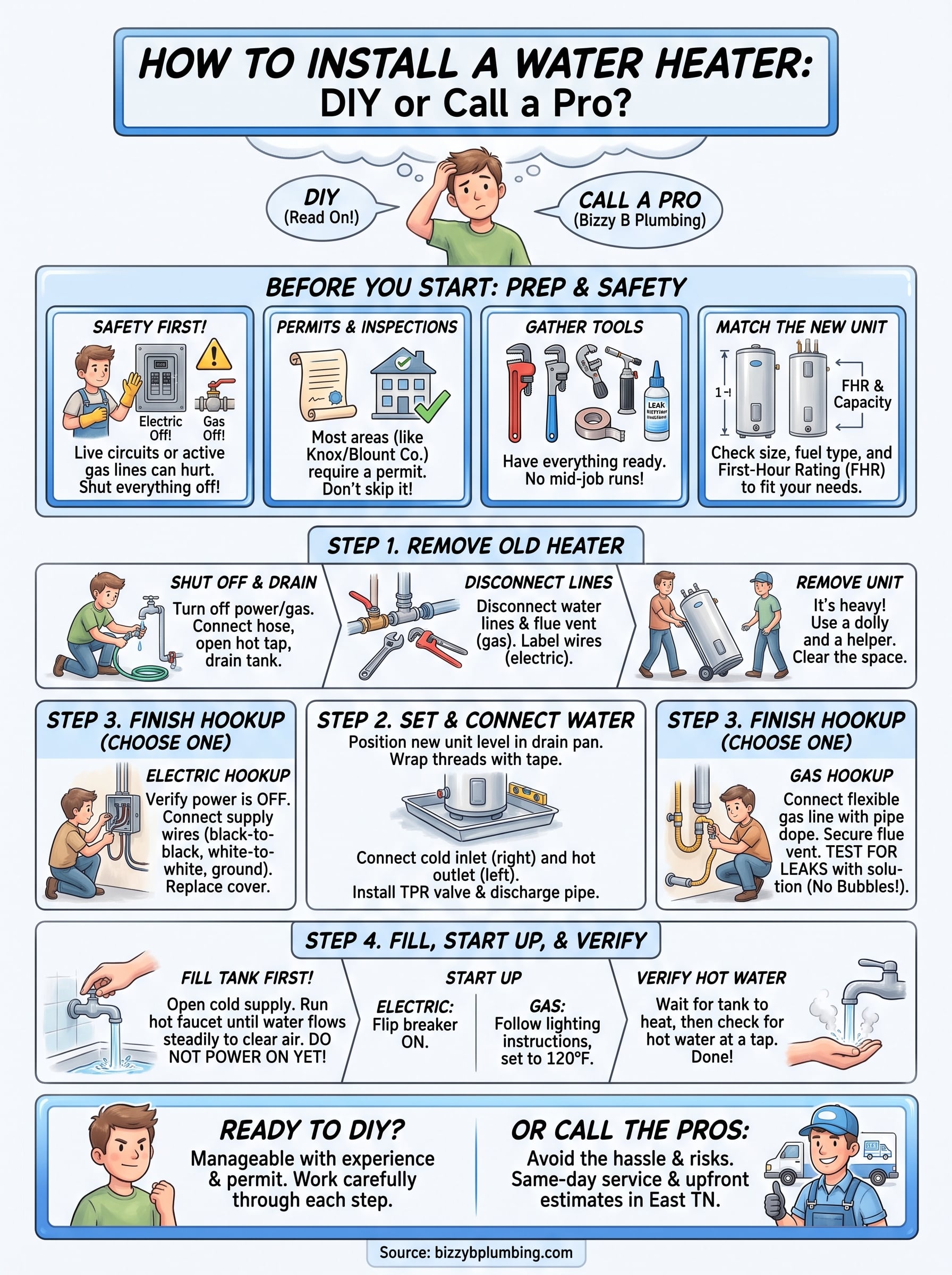 how to install a water heater infographic