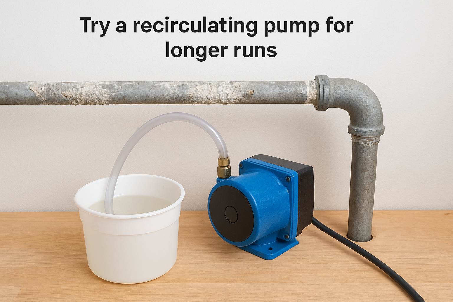 Try a recirculating pump for longer runs