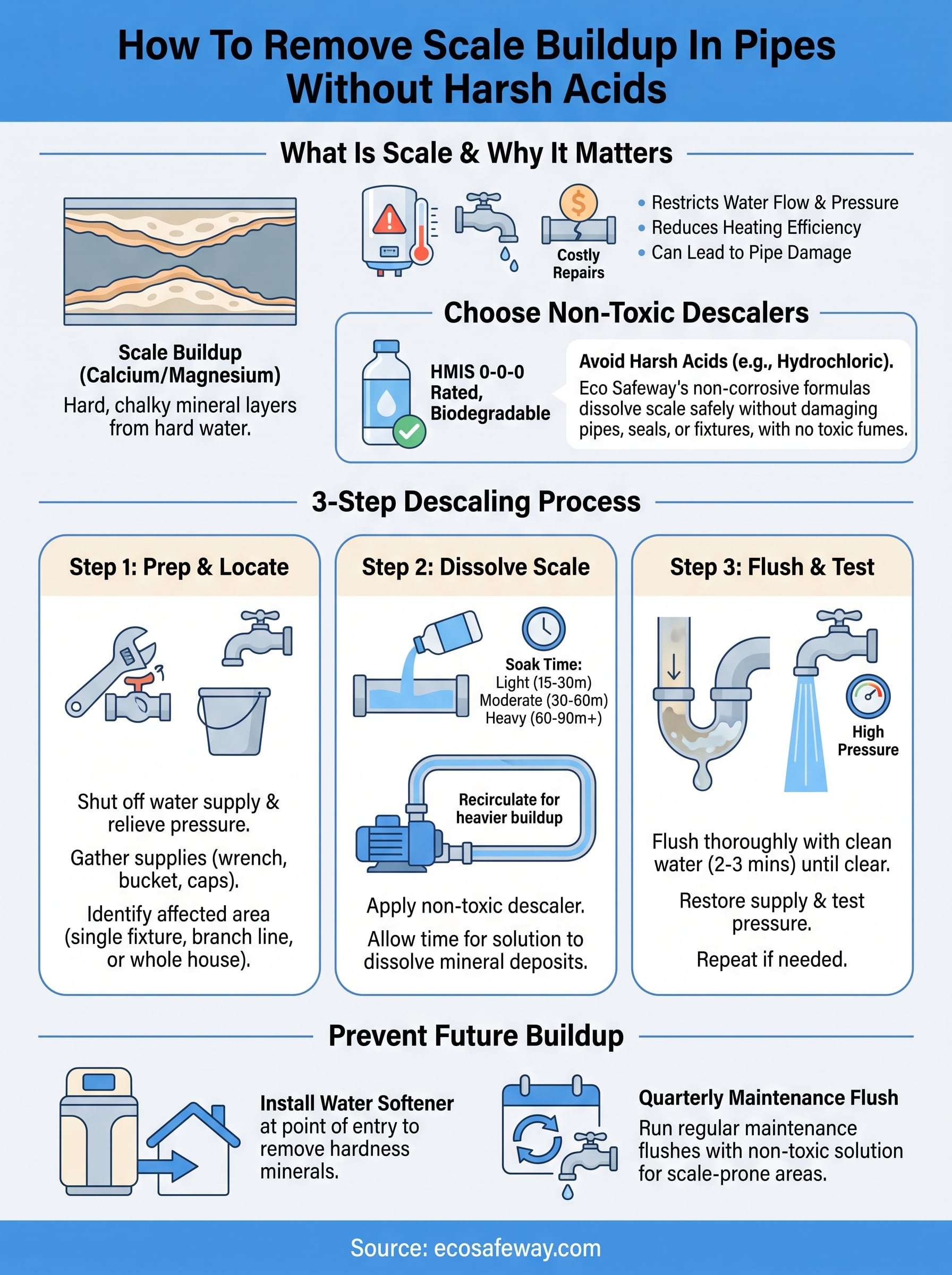 how to remove scale buildup in pipes infographic