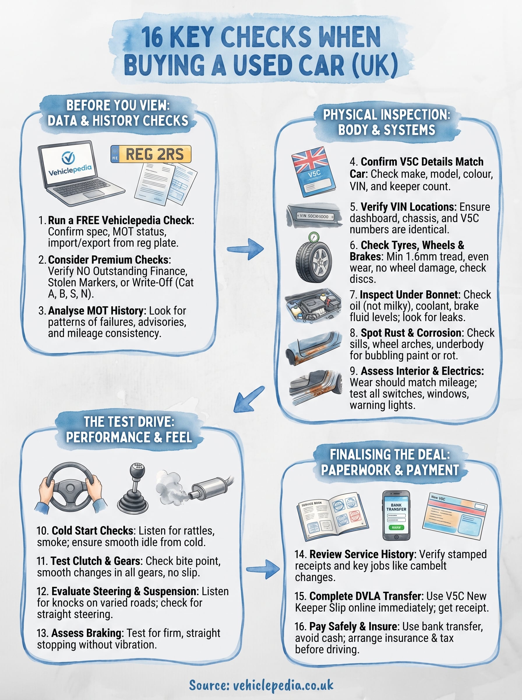 what to look for when buying a used car infographic