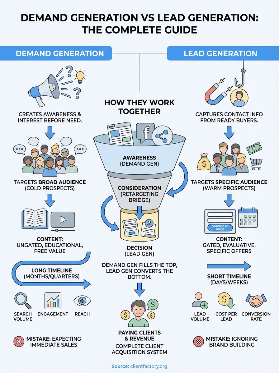 demand generation vs lead generation infographic