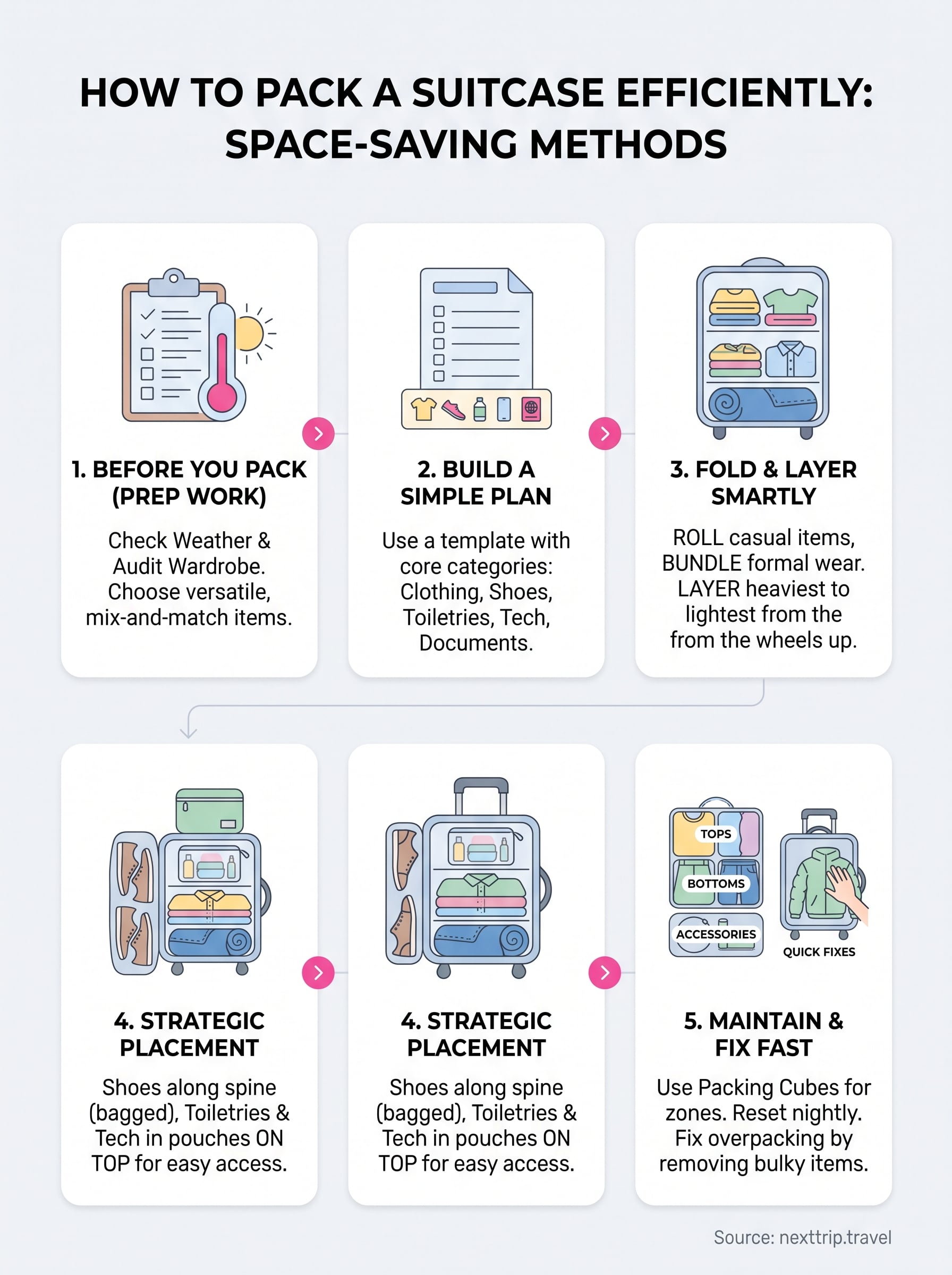 how to pack a suitcase efficiently infographic