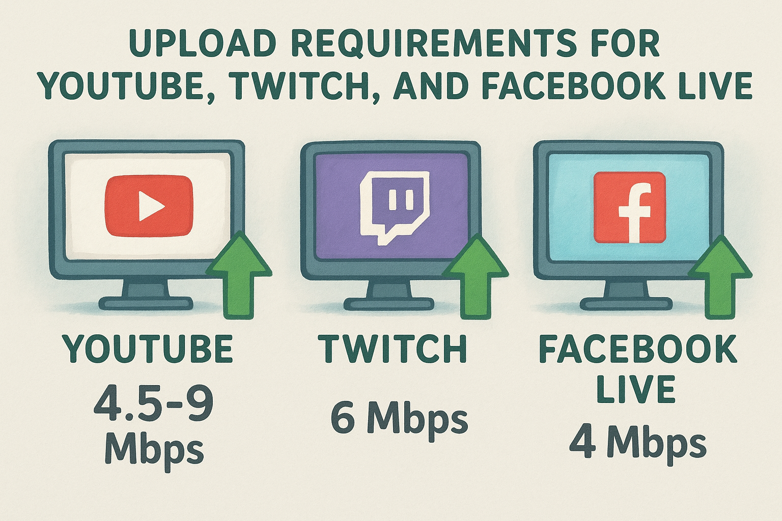 Upload requirements for YouTube, Twitch, and Facebook Live