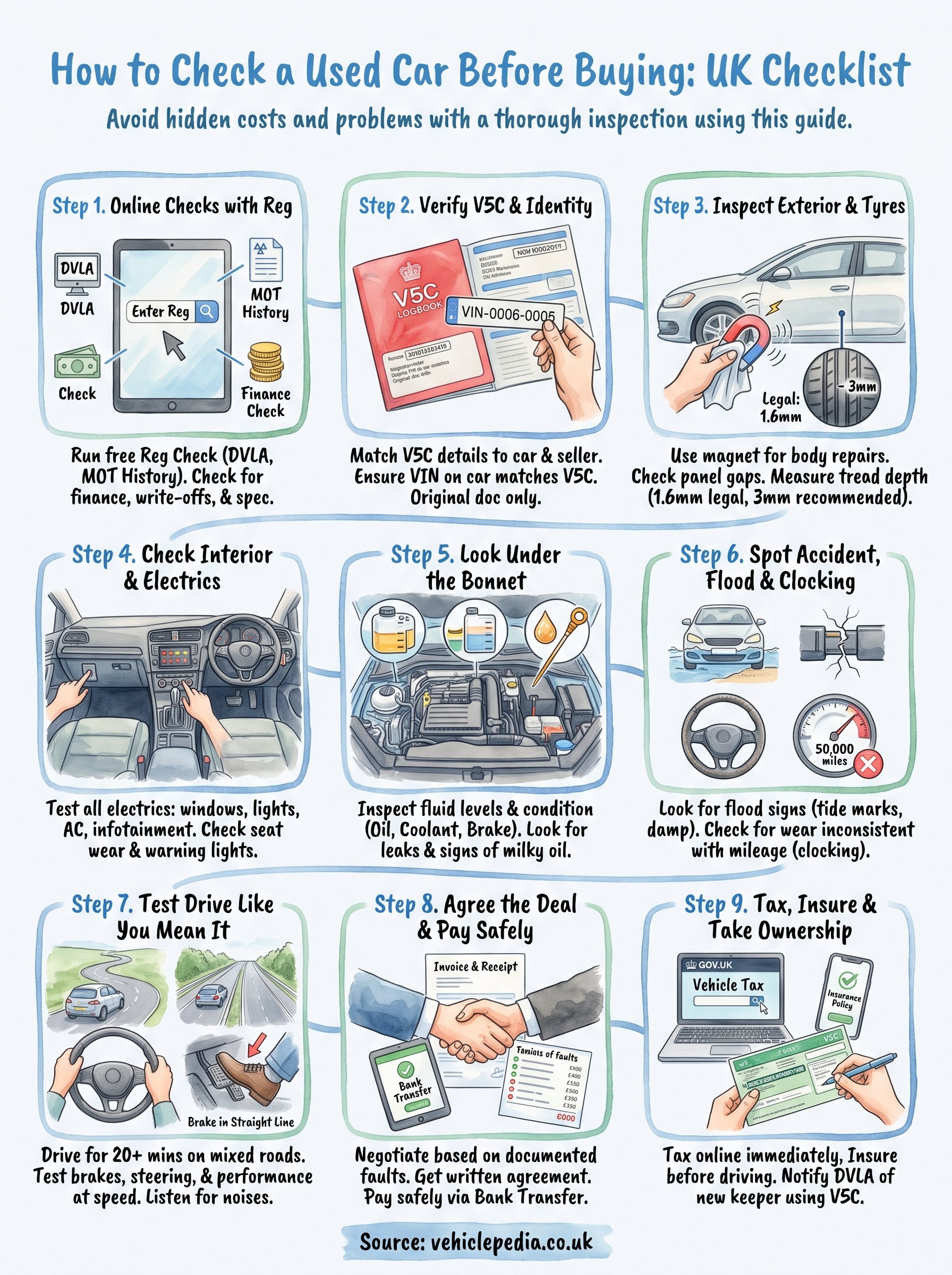 how to check a used car before buying infographic