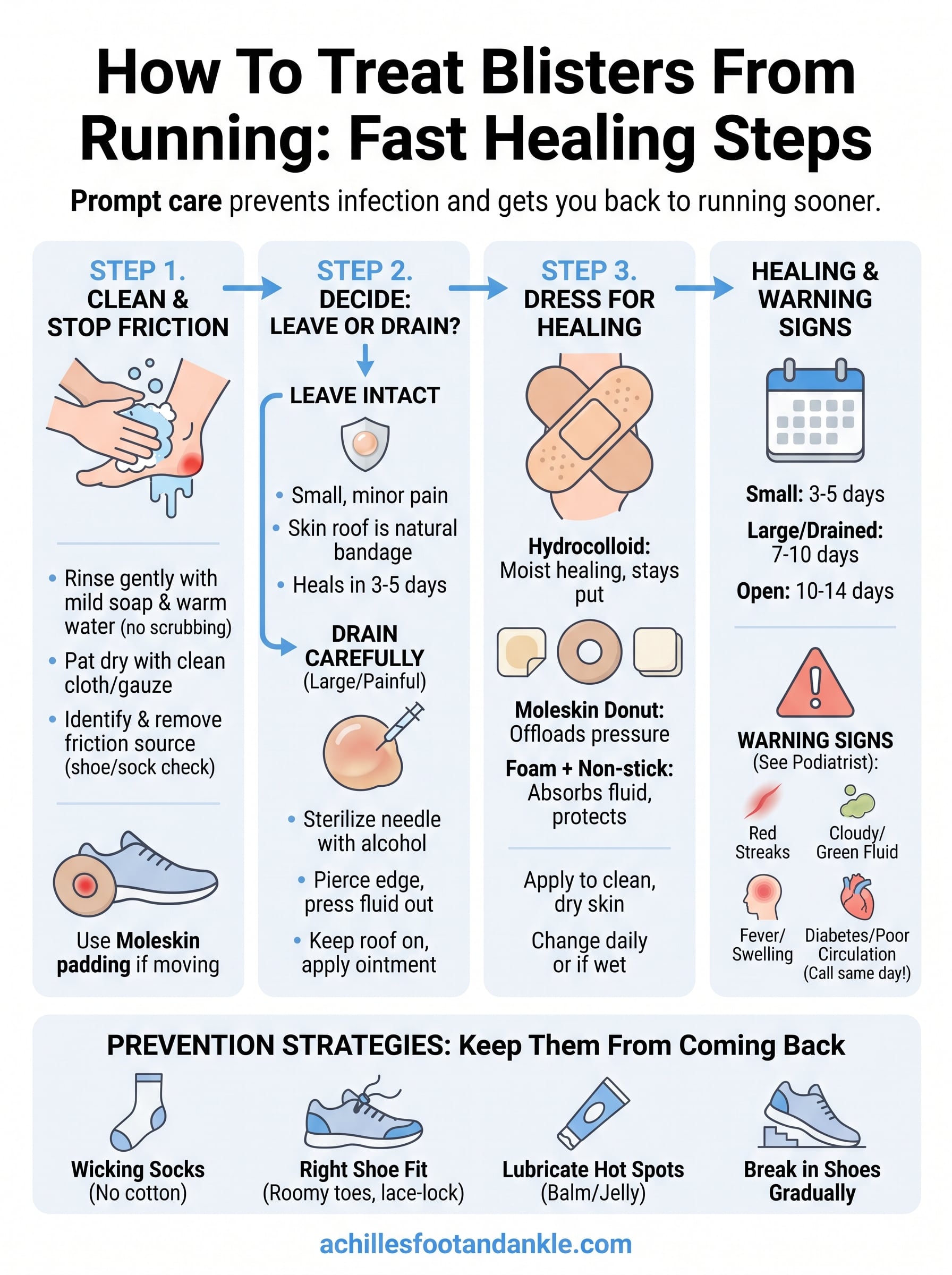 how to treat blisters from running infographic