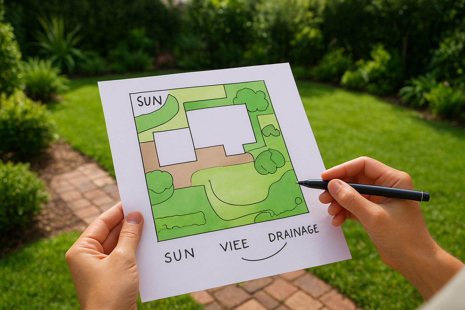 Map sun, shade, views, and drainage