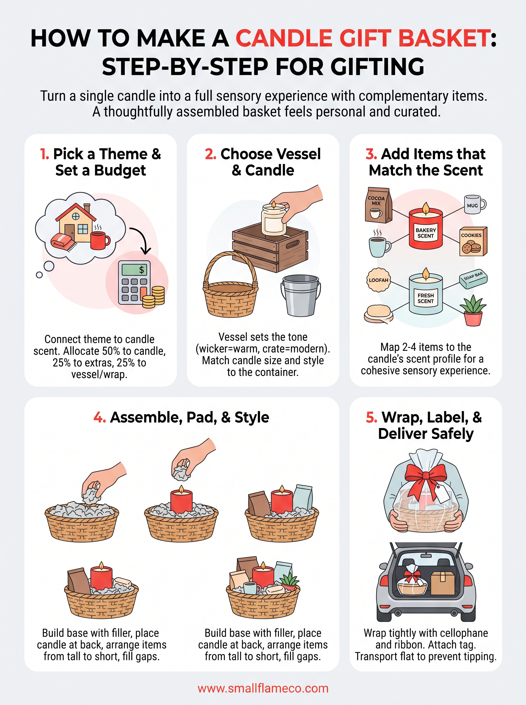 how to make a candle gift basket infographic