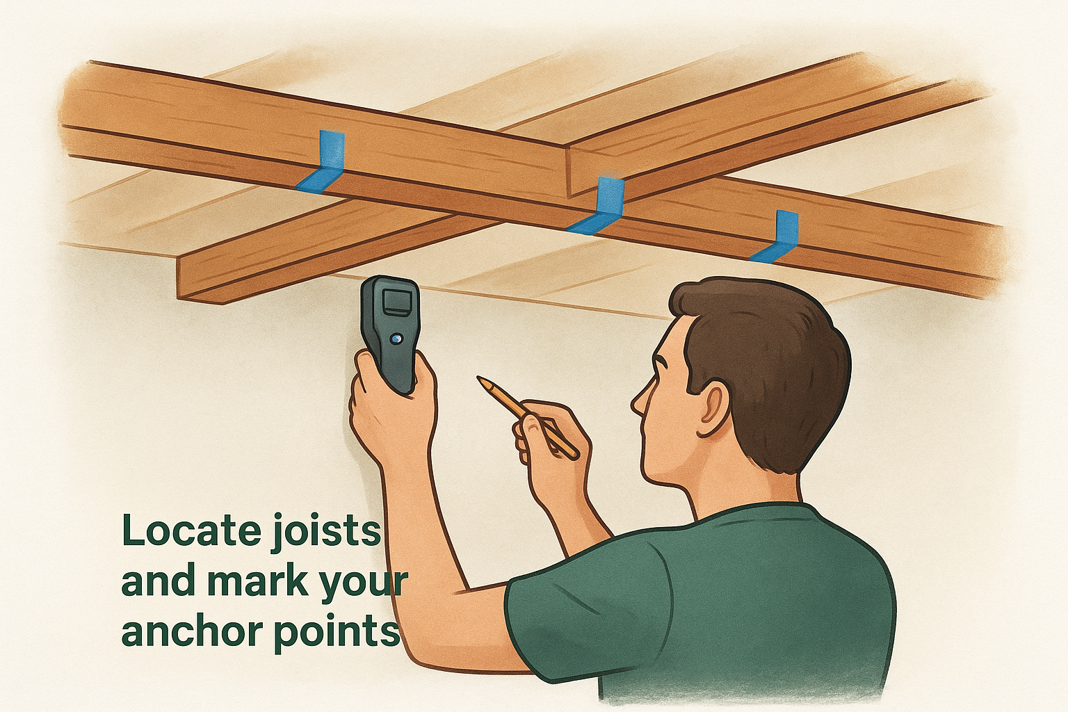 Locate joists and mark your anchor points