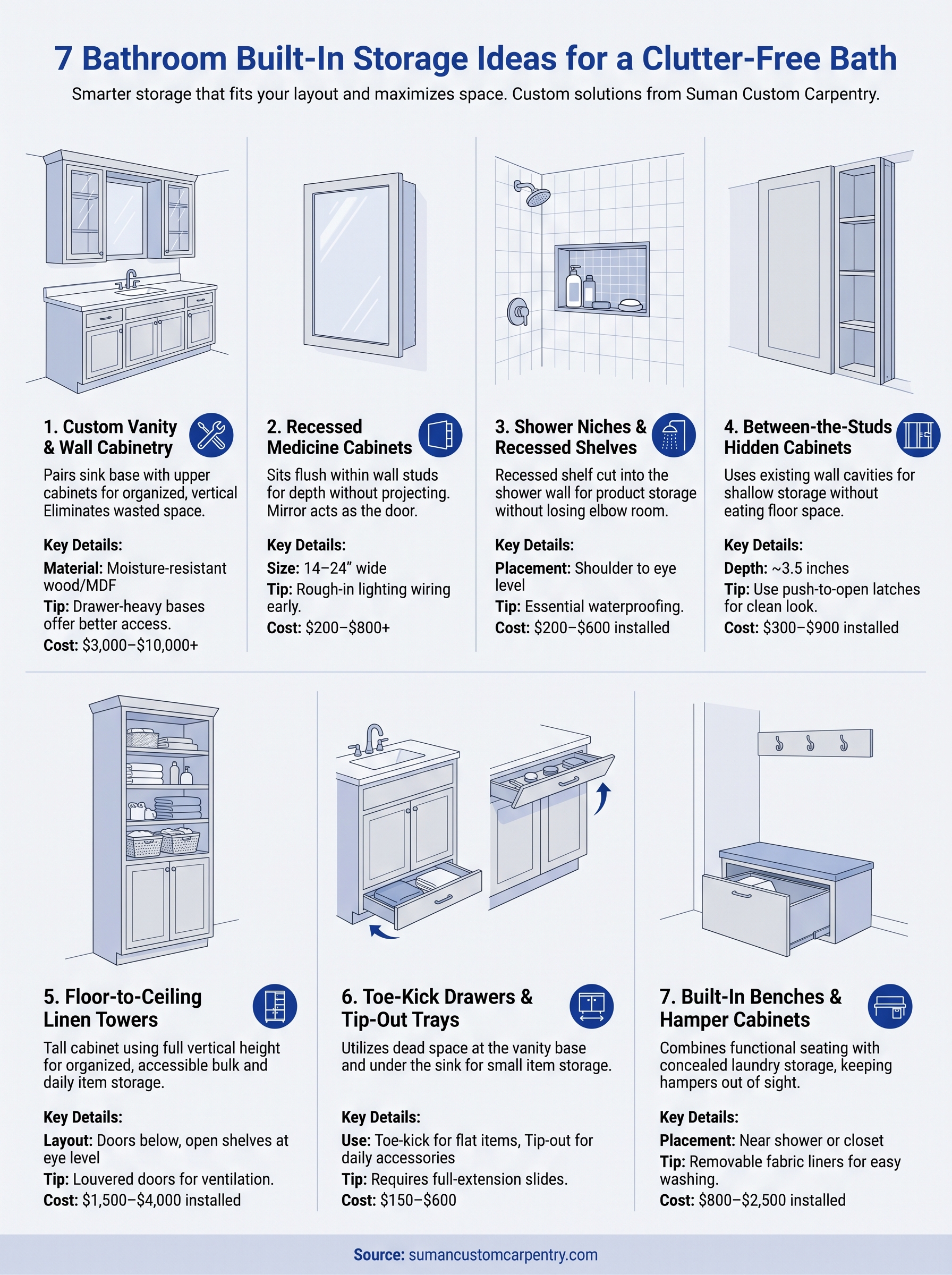 bathroom built-in storage ideas infographic