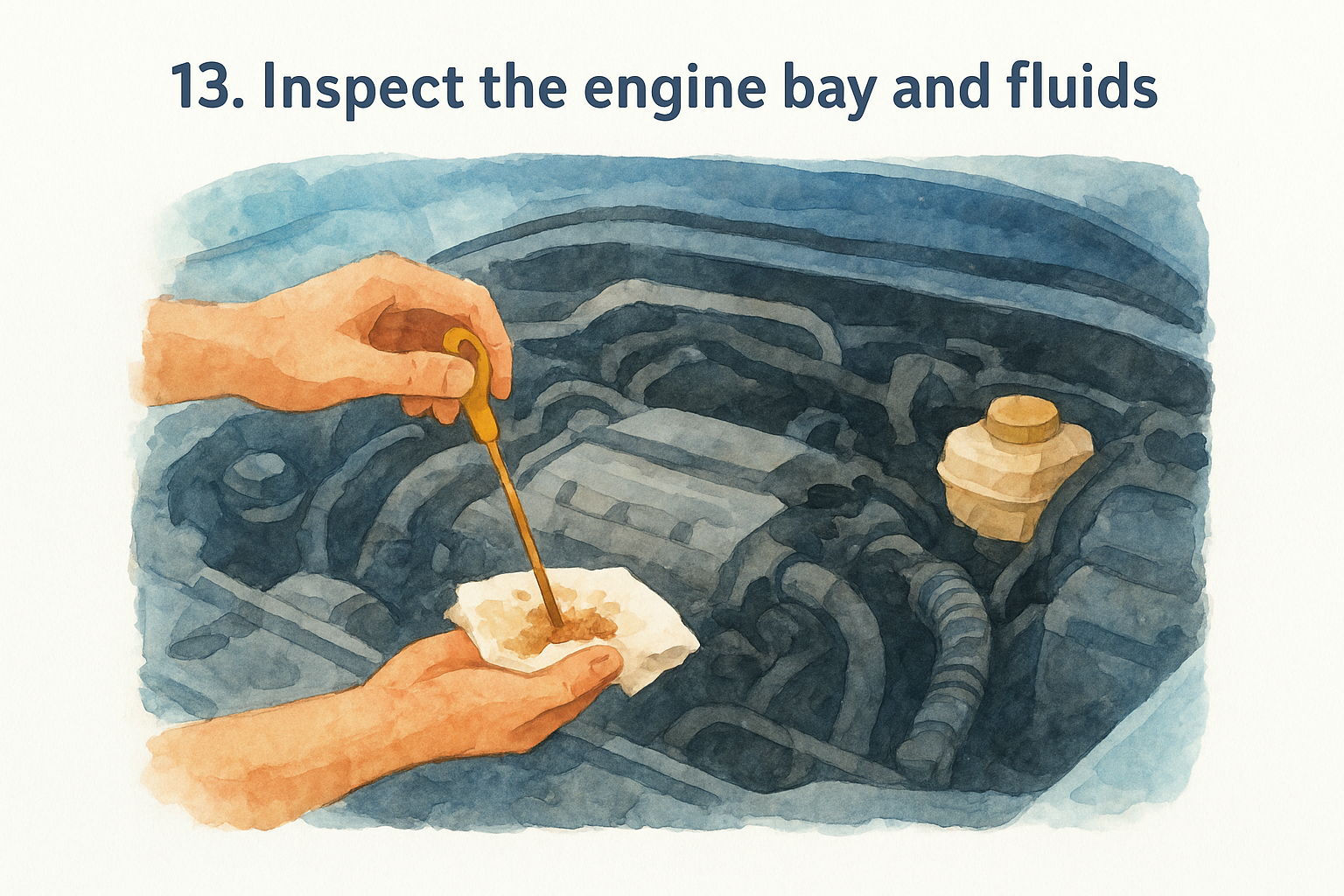 13. Inspect the engine bay and fluids