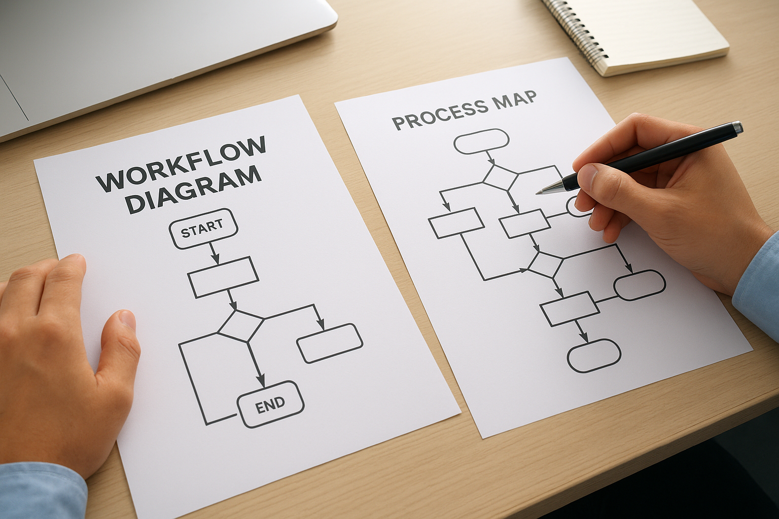 The difference between a workflow diagram and a process map