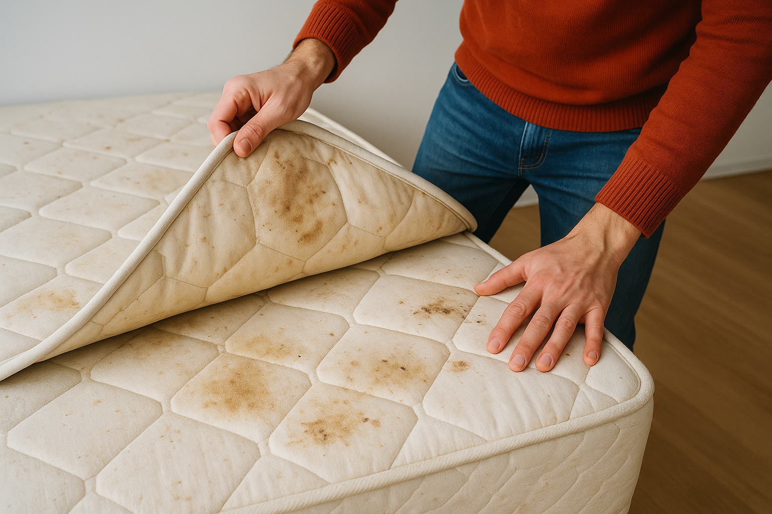 Check for stains, tears, and pests